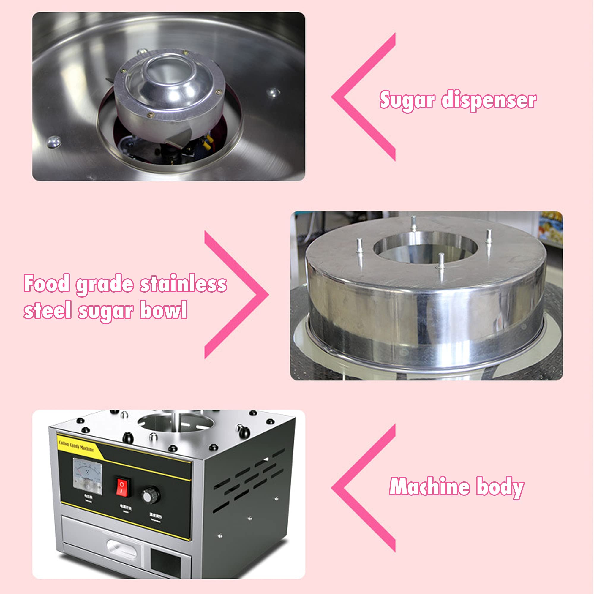 Máquina de algodón de azúcar – 1200 W profesional para hacer hilo dental de caramelo para girar rápidamente, ideal para fiestas de cumpleaños y eventos