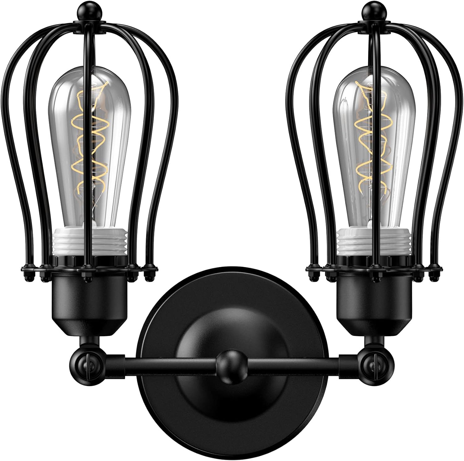 LEDMyplace Wall Sconces Set of 2-Lights, E26 Base Bathroom Light Fixtures, Steel and Matte Black Light Finish, Indoor Wall Sconce for Bedroom, Living Room, Kitchen, Hallway, (Bulb NOT Included)
