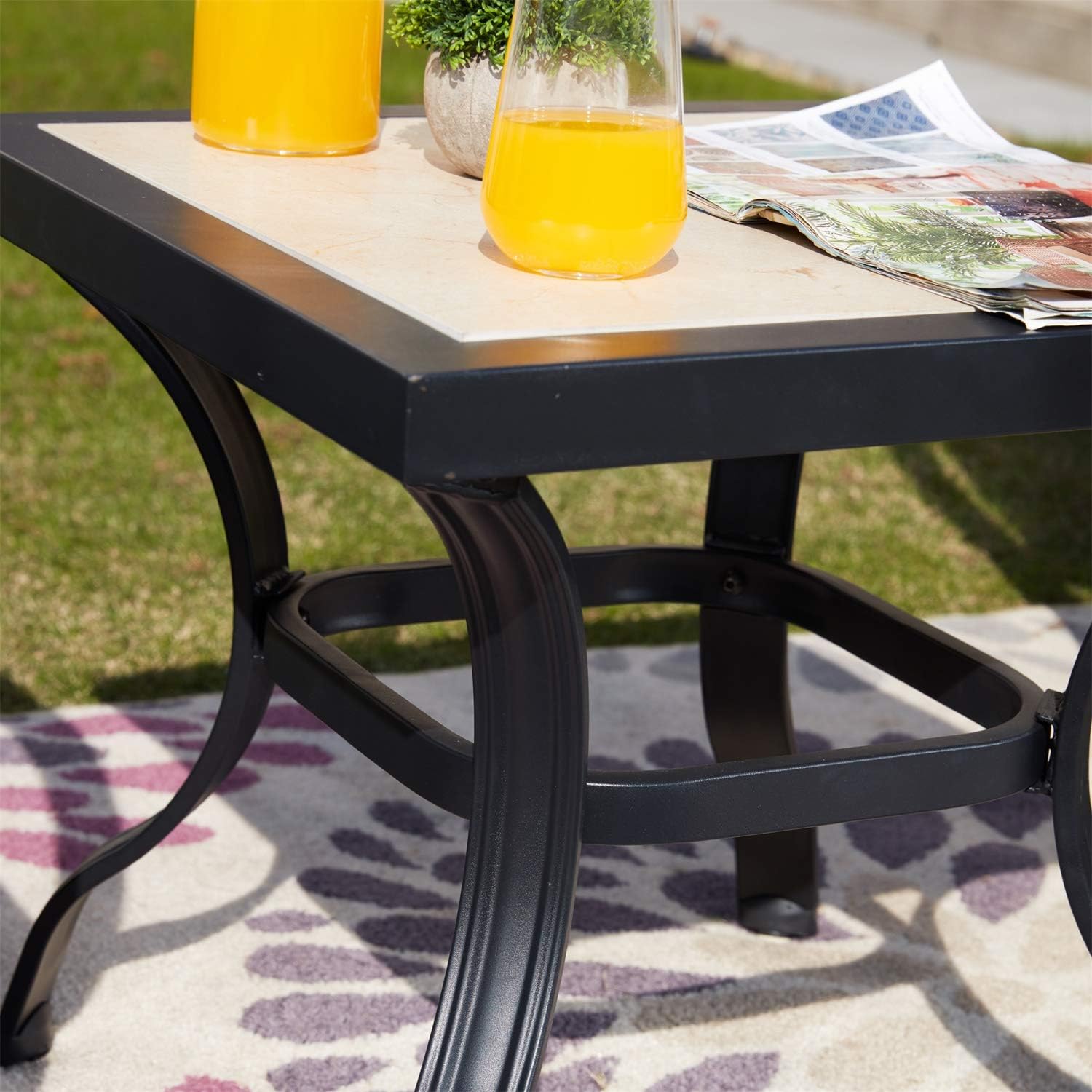 Bistro Table Set Patio Conversation Set Bar Stools,Metal Outdoor Furniture with 2 Chairs and 1 Coffee Table (Blue)