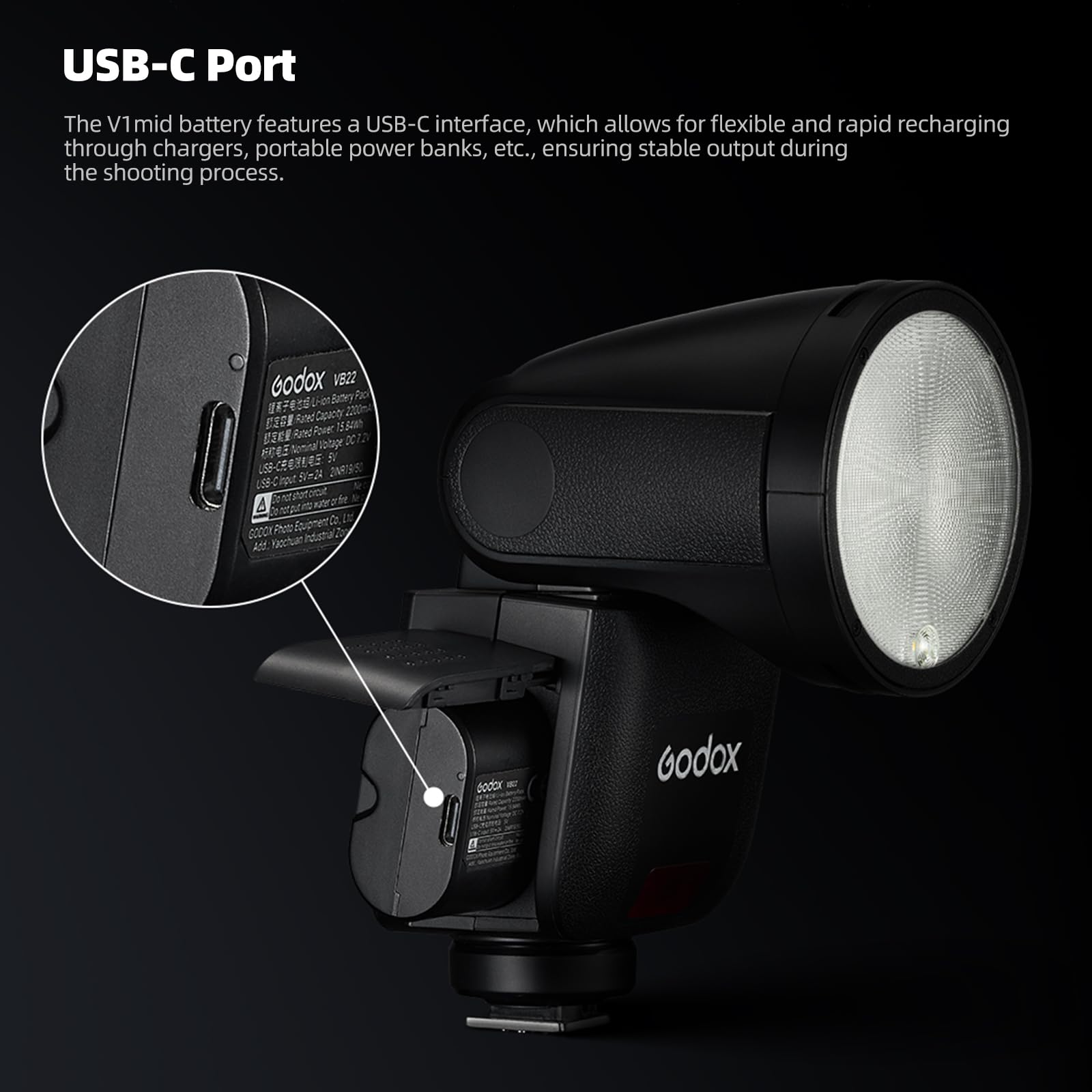 Godox V1 Mid N Flash para Nikon, 55W Cabeza Redonda con Pantalla Táctil, Óptica 24mm, 650+ Destellos a Plena Potencia, Reciclaje 1.7s, TTL/HSS 1/8000s, AK-R1 Magnético para Nikon Zf Z6II Z8 D850