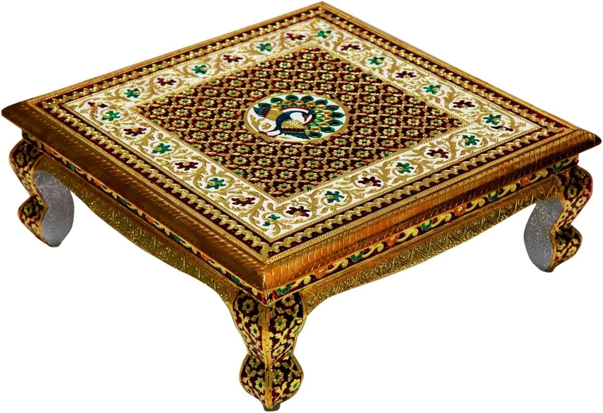 Satya Vipal Multipurpose Meenakari Chowki with Wooden Legs (King, 18 Inch)