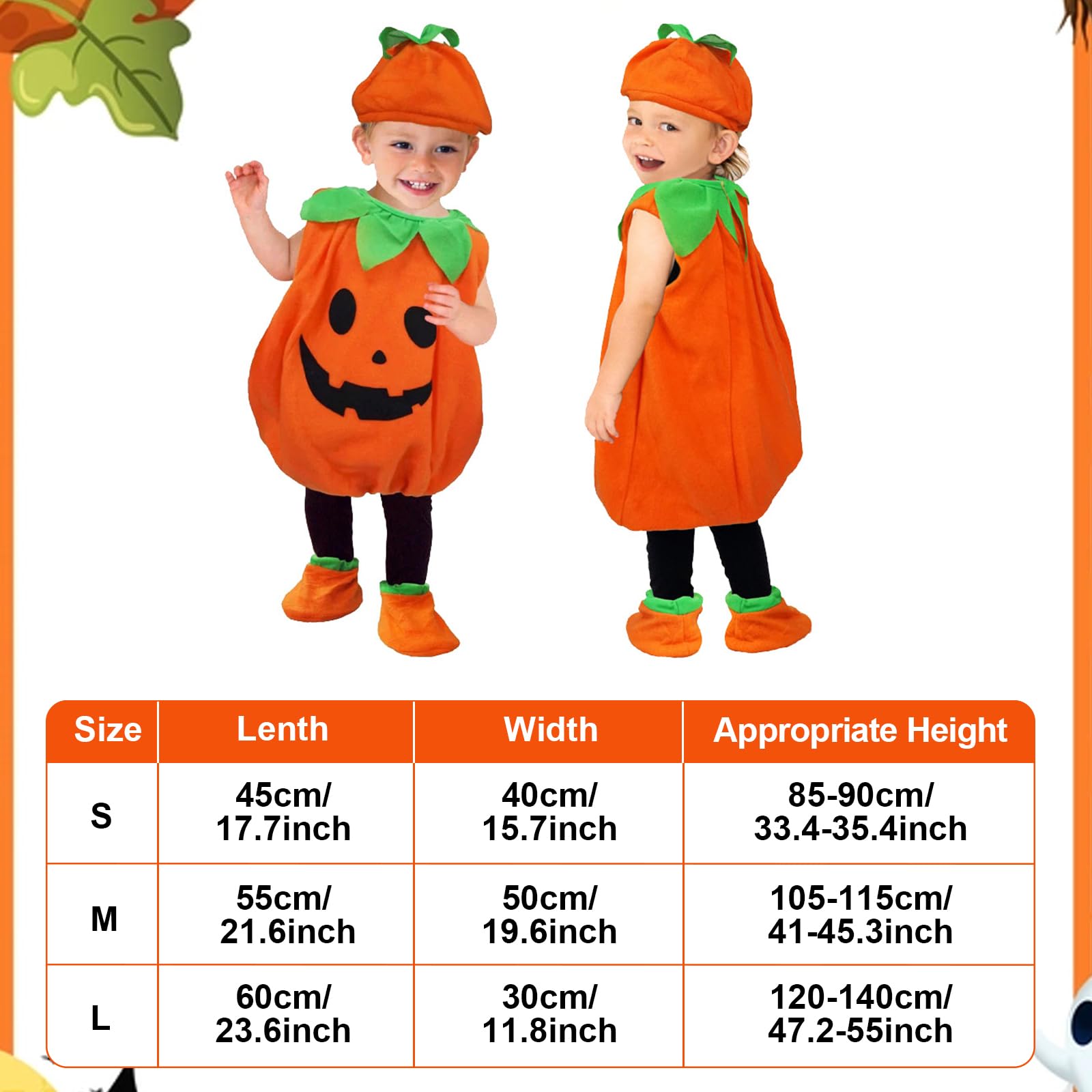 Celebration Directre Halloween Pumpkin Costume for Kids Pumpkin Outfits Cosplay Festival Fancy Dress Pumpkin Outfit with Pumpkin Hat Candy Bag Shoes for Baby Boys Girls (S) - Image 2