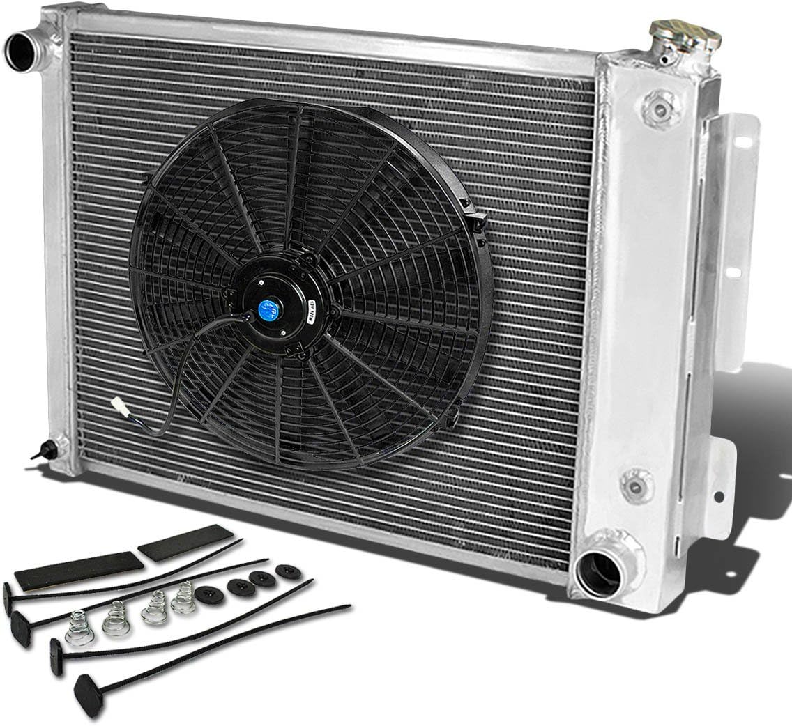 Auto Dynasty Compatible with Camaro/Firebird Manual Transmission MT Aluminum Racing 3-Row Radiator + 16 Inches Fan + Mounting Kit, Black