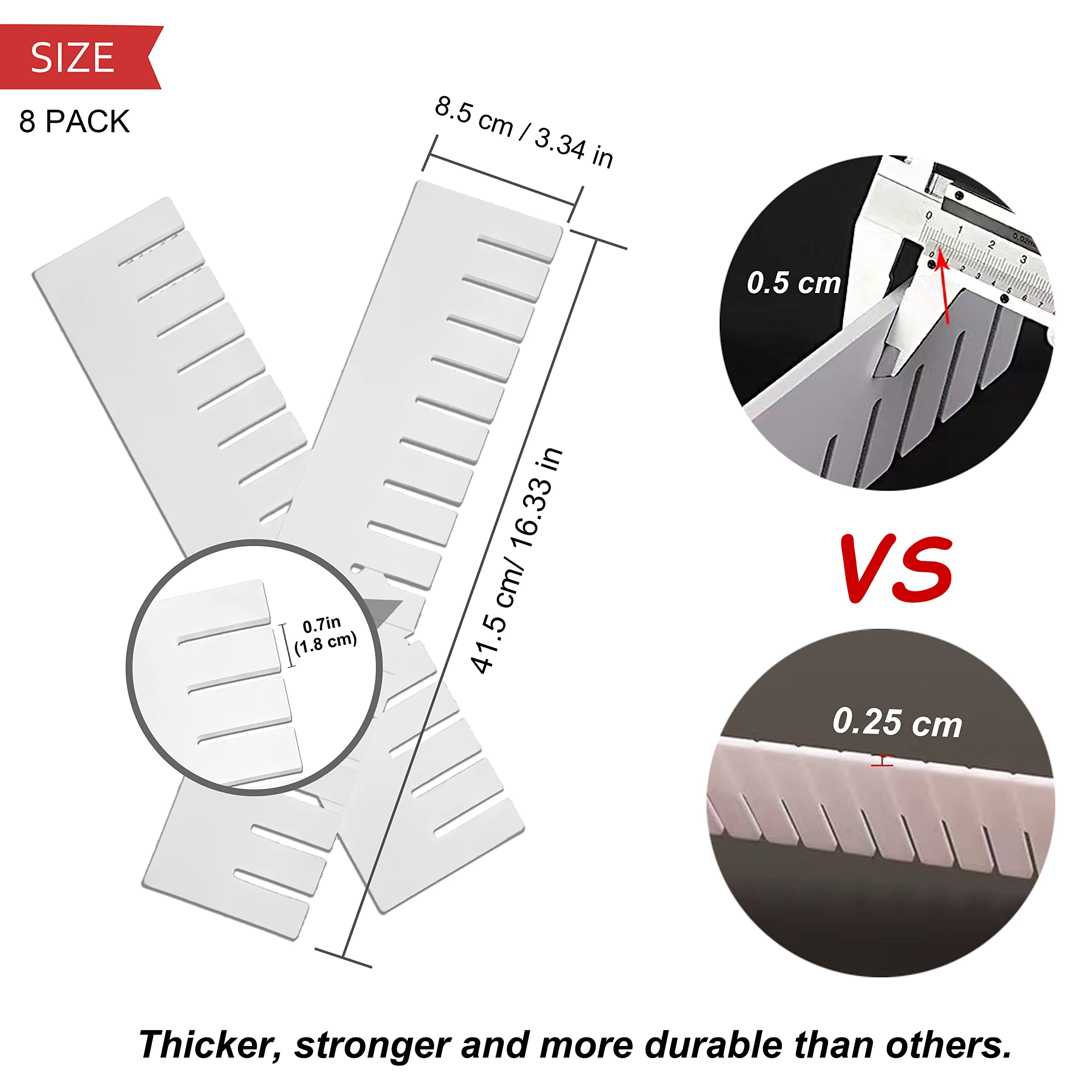 HGYZE Divisori per Cassetti Regolabili in Plastica, 42x9CM Organizzatori Modulare, Griglia Organizer Armadio o Desktop per Bagno Cucina o Ufficio, Ordine Calze e Slip (Bianco)