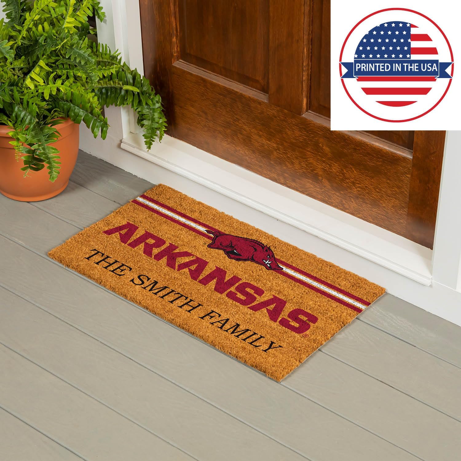 Team Sports America NCAA University of Arkansas College Personalized Coir Door Mat, 18 x 30 Inches Custom Name Doormat, Front Door Welcome Mats