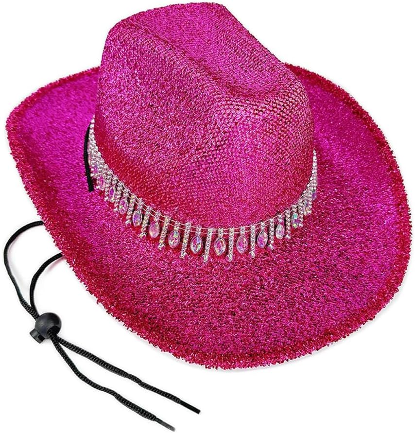 Unisex Cowboy Sequins Hats Rhinestone Wide Brim Party Cowgirl Hats Sun Hat