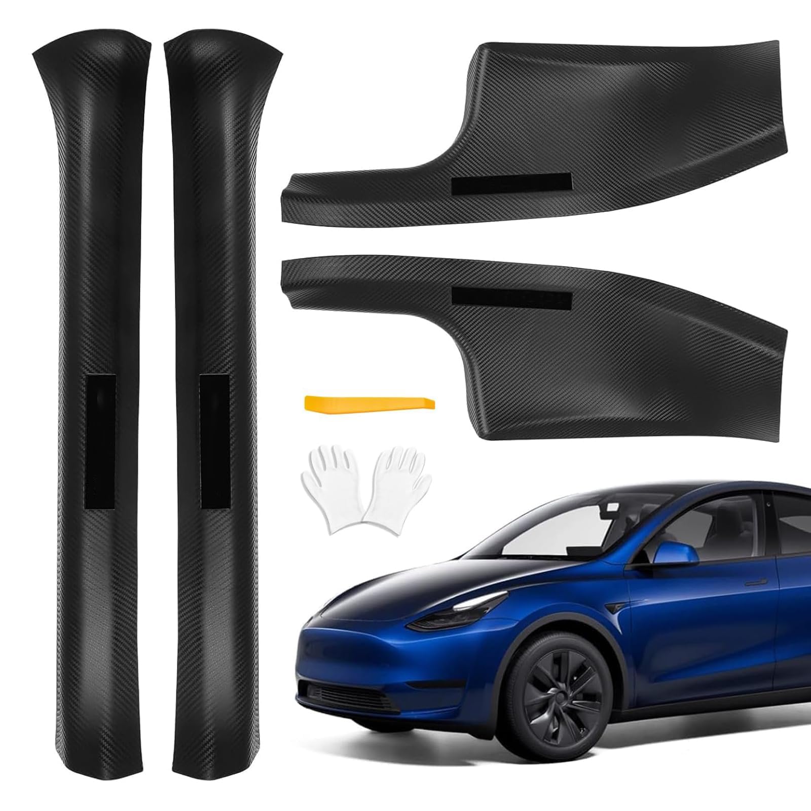4 Pcs Door Sill Protector for Tesla Model Y 2019-2024 Only for 5 Seater - Carbon Fiber Scuff Plate Guards with Installation Kit Front &amp; Rear Pedal Kick Protection Fit for Tesla Model Y Accessories