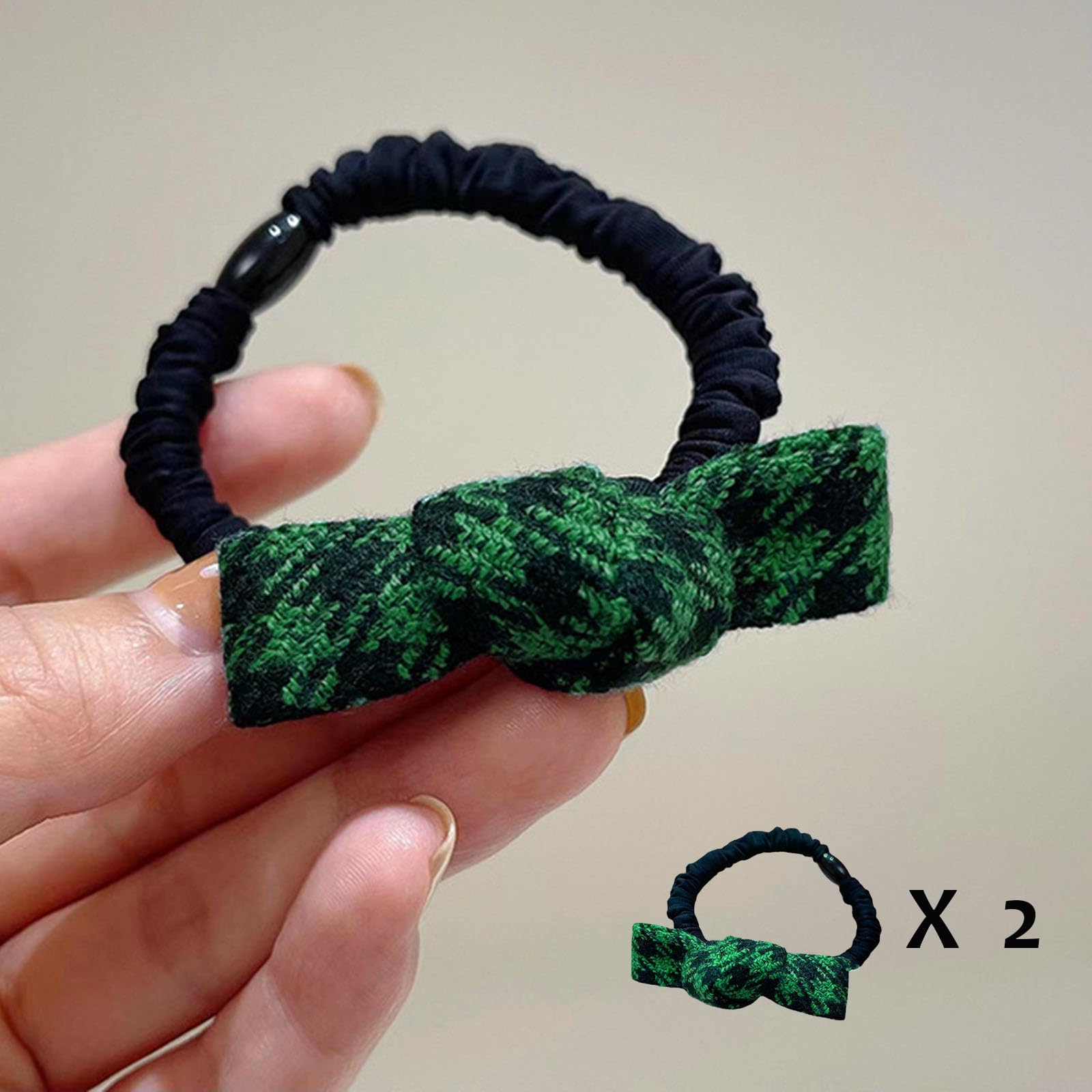 Green Hair Bow Scrunchies Set, 6 Pieces Hair Clips Accessories Kit, Elastic Hair Ties Ropes, Bowknot Hair Barrettes, Pins - Image 4