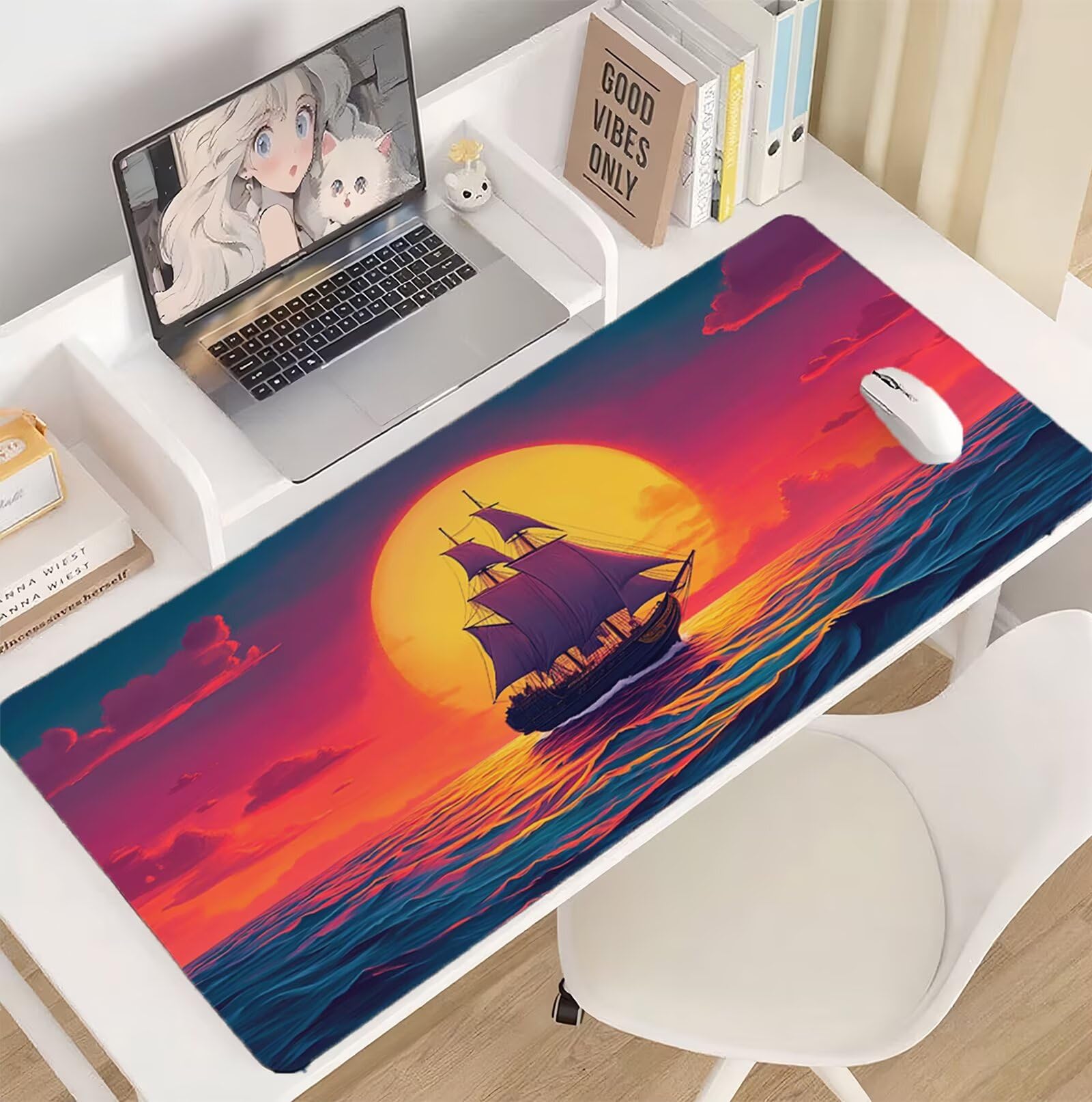 Podkładka pod mysz żaglową 1500 x 800 mm Zachód słońca Podkładka pod mysz Duża japońska podkładka pod mysz antypoślizgowa gumowa podstawa powierzchnia z szwami na krawędziach do dekoracji domu biura