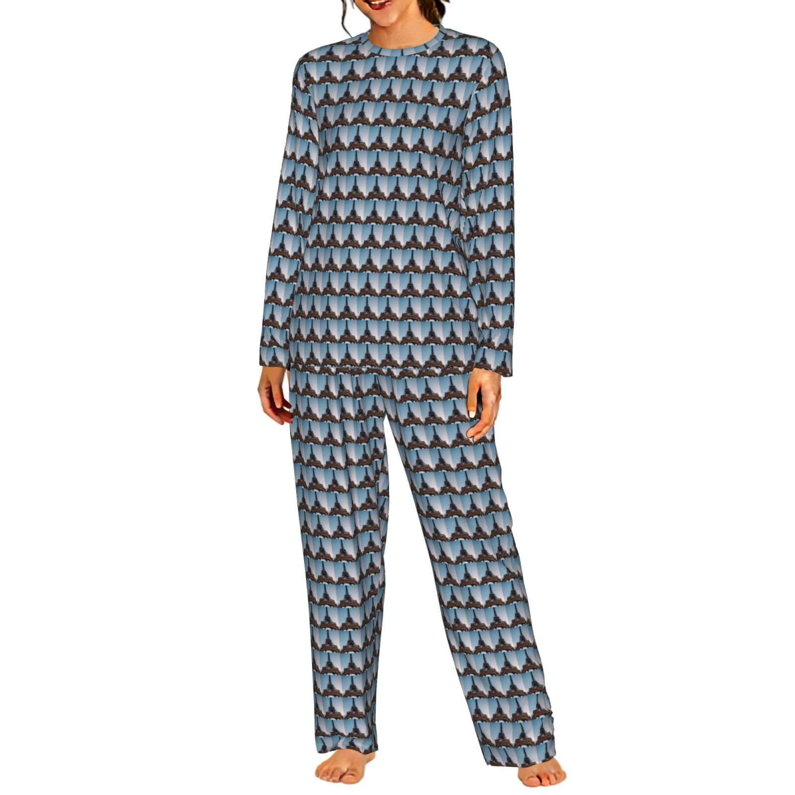 Parigi Torre Eiffel Stampa Donna Manica Lunga Pigiama Abbinamento Giornaliero Confortevole Loungewear Abiti Da Notte