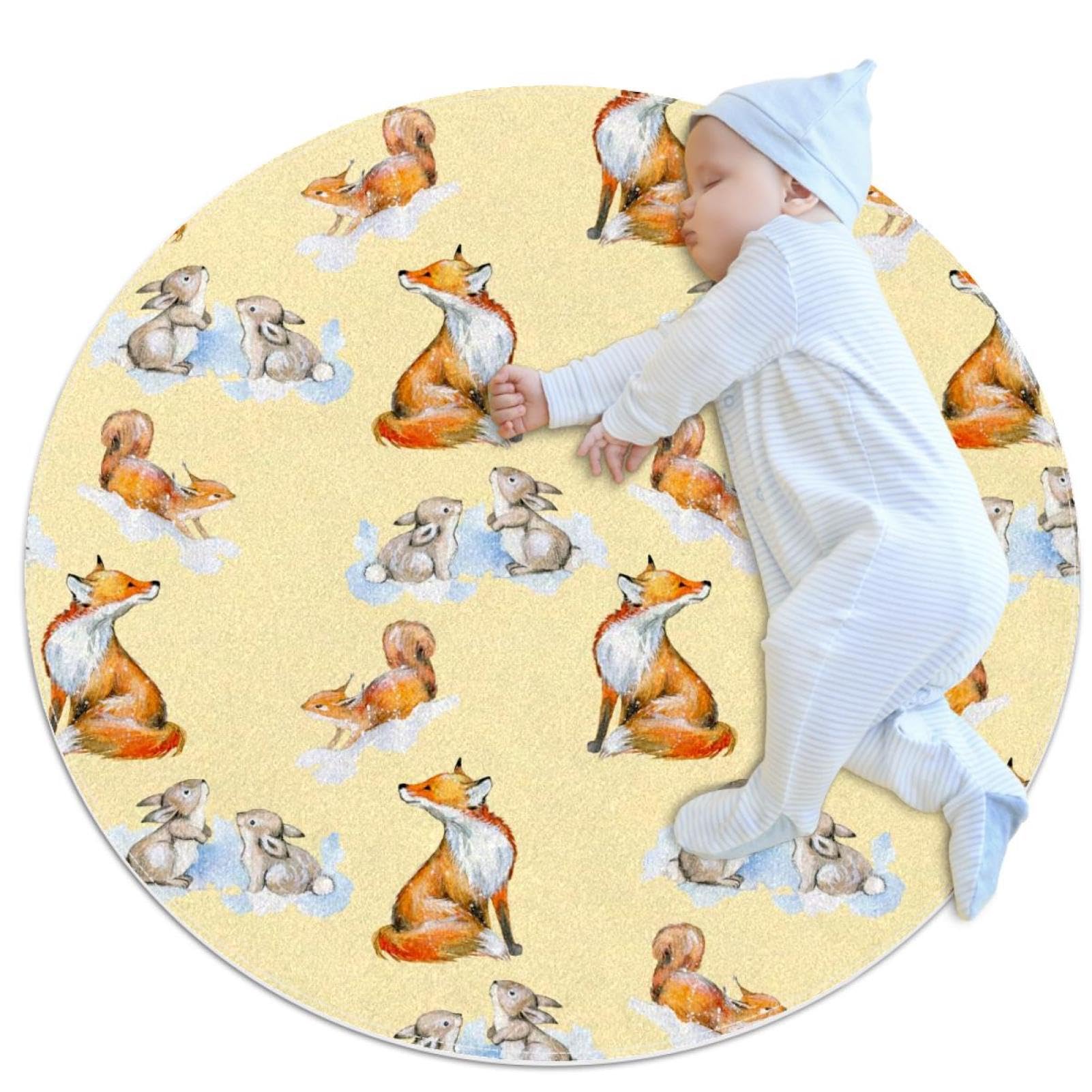 Tapis de salle de bain antidérapant rond 1m motif renard écureuil lapin
