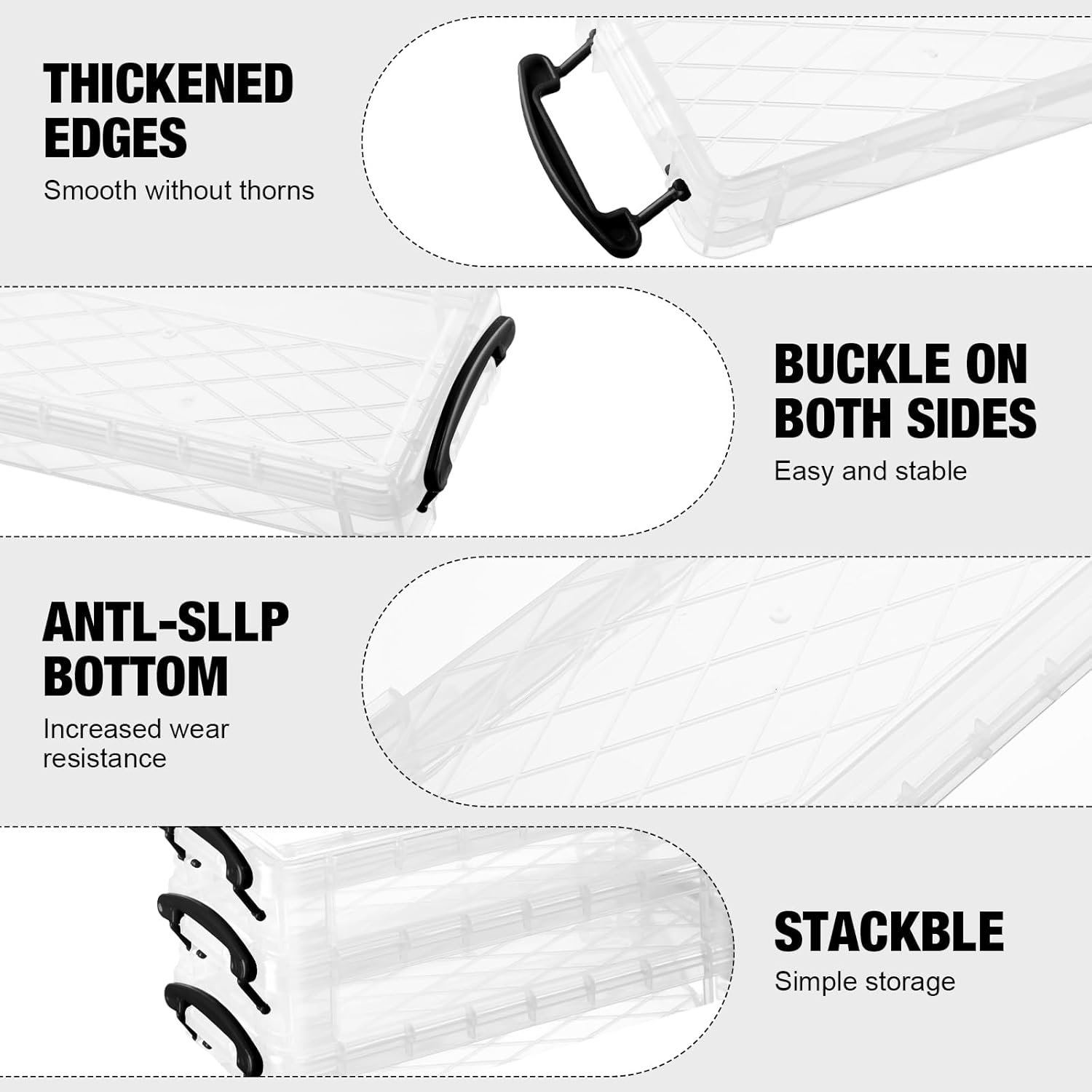 Gueevin 24 Pcs Large Capacity Plastic Pencil Box Clear Plastic Pencil Case Crayon Box with Snap Tight Lid Watercolor Pen Storage Brush Organizer Drawing Tools Container (Black)