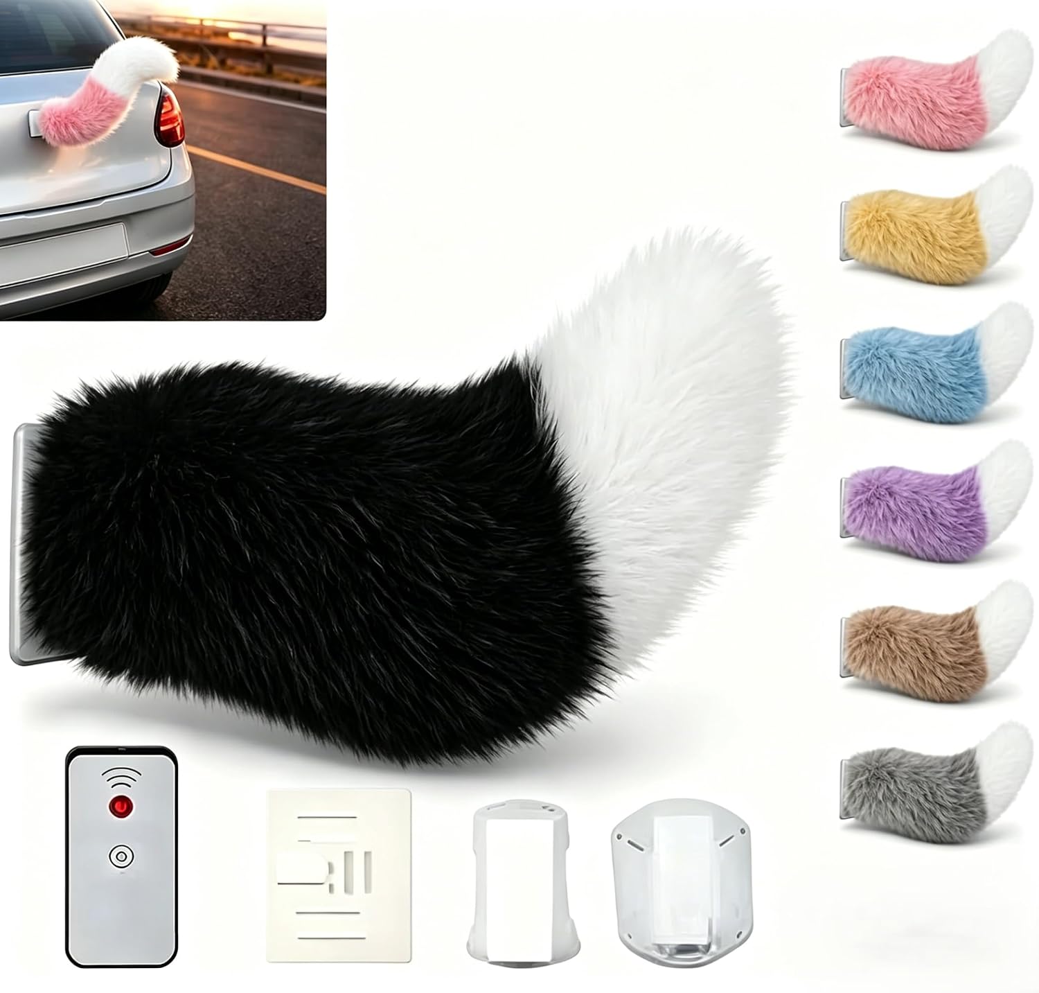 Wagging Tail for Car Wagging Furry Cat Tail Universal Fit for Auto Trunk Bumper Decor