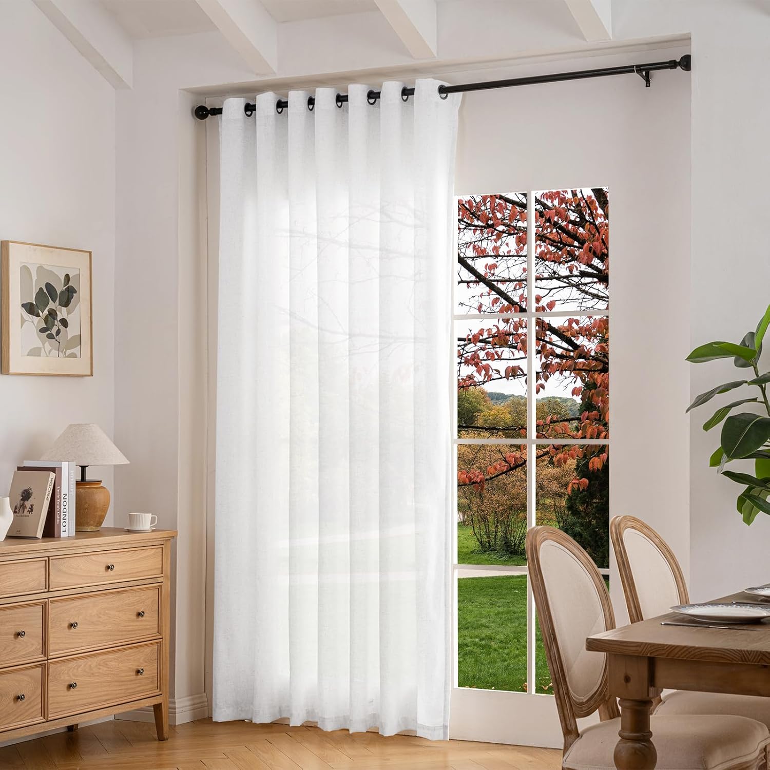 Extra Wide 100 Inch Linen Curtains 84 Inches Long for Living Room Divider Light Filtering Semi Sheer Patio Curtains for Sliding Door Grommet White Floor to Ceiling Window Curtain Panels 100" Wide