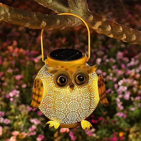 Mokshith Hanging Solar Lanterns Garden Light Waterproof Metal Decorative Solar Lantern Lights Outdoor for Patio Yard Table Pathway with Owl Pattern