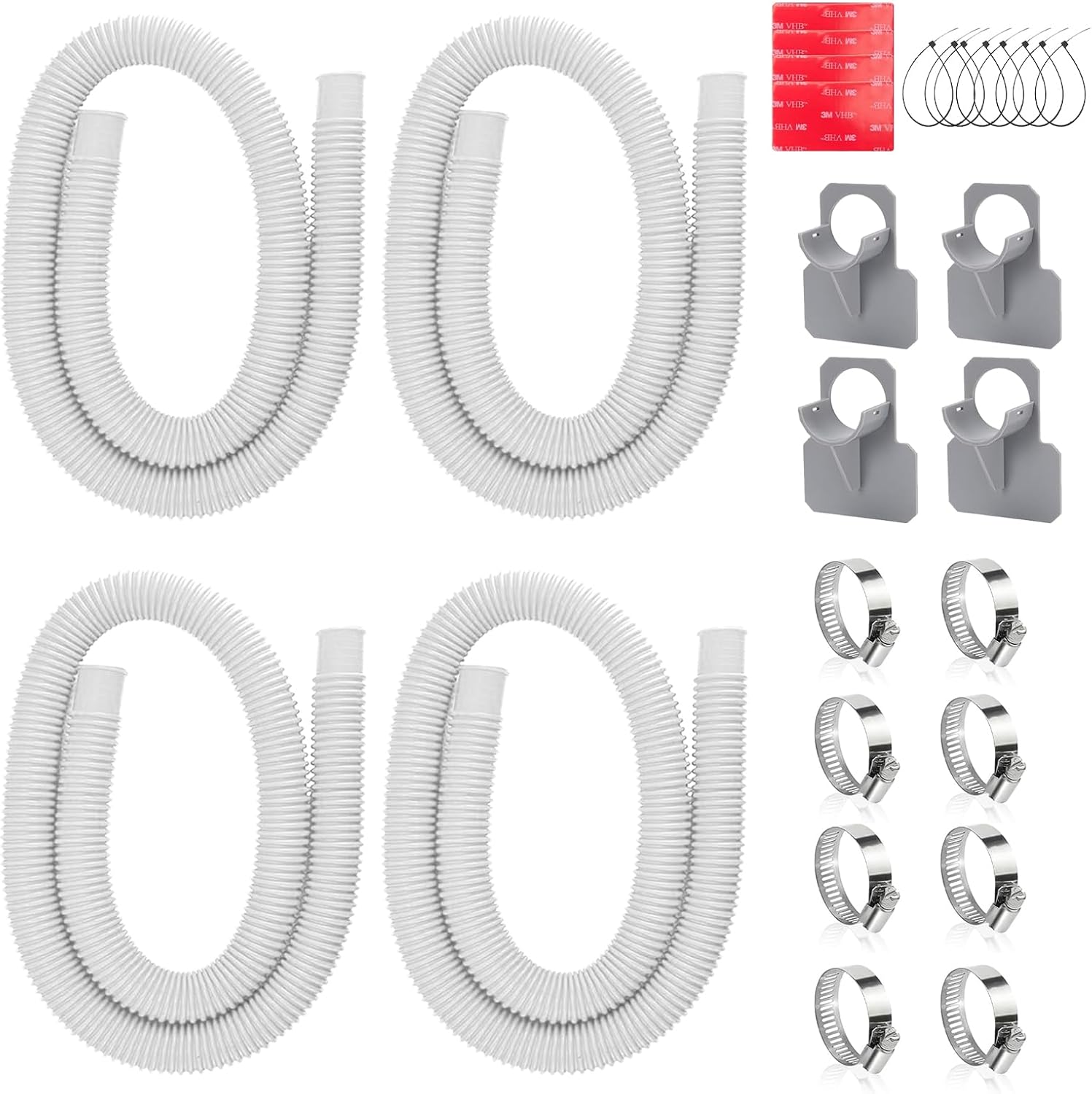 1.25" x 41in Pool Hoses Set for Above Ground Pools – Pool Pump Replacement Hose with Clamps, Compatible with Intex, Coleman, Summer Waves Pool Pumps & Filters (4 PACK White)