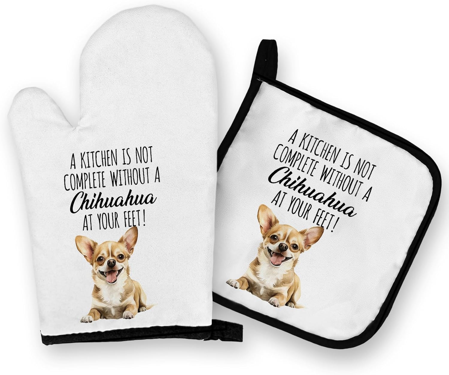 OHSUL Chihuahua Gifts Oven Mitts and Pot Holders Sets, Chihuahua Accessories, Chihuahua Gifts for Women Kitchen Decor, Chihuahua Heat Resistant Oven Gloves Hot Pads for Kitchen Cooking Baking Grilling