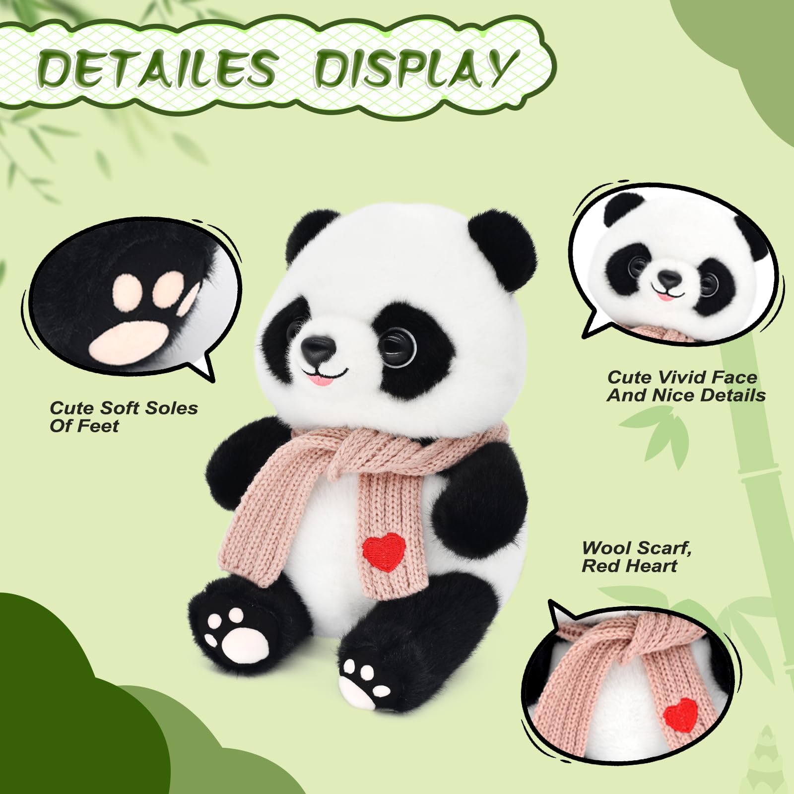 Amazon.com: 9.8'' Panda Dolls with Love Heart Scarf, Soft Stuffed