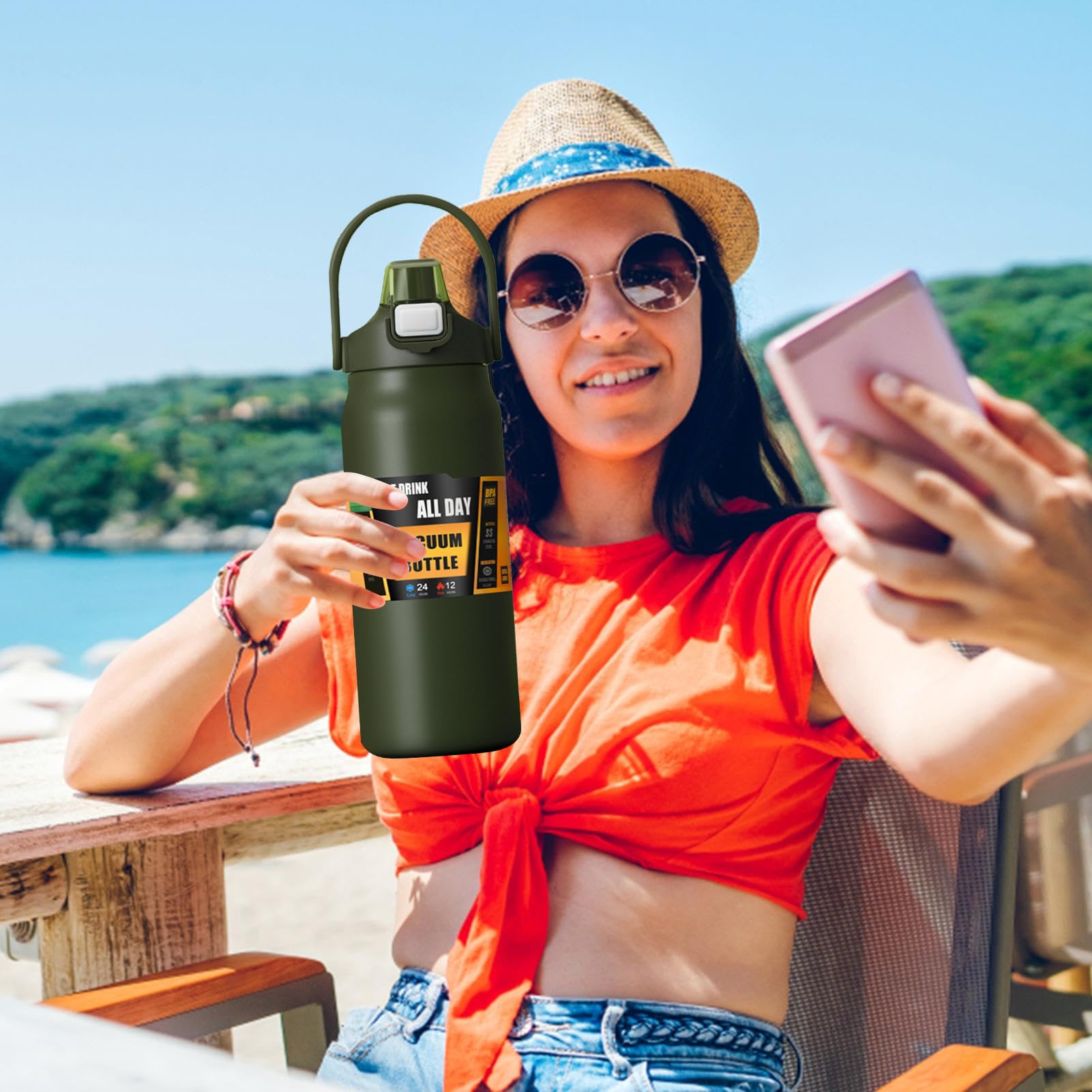 Borraccia Ad Isolamento Termico Da 1500ml A Vuoto Antigoccia Con Cannuccia | Bottiglia per Acqua Fresca Per Bambini, Donne, Uomini, Scuola, Sport, Casa, Viaggio, Caffè E Bevande