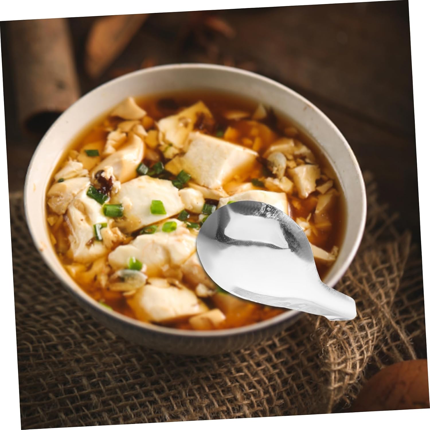 Stainless Steel Tofu Ladle Flat Bottom Short Handle Rice Scooper for Soup and Tofu Kitchen Serving Spoon for Home and Restaurant