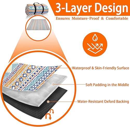 Miniatura 2 de PY SUPER MODE Mantas de pícnic extra grandes, impermeables, plegables, para exteriores, de gran tamaño, 83 x 79 pulgadas, a prueba de arena, tapete