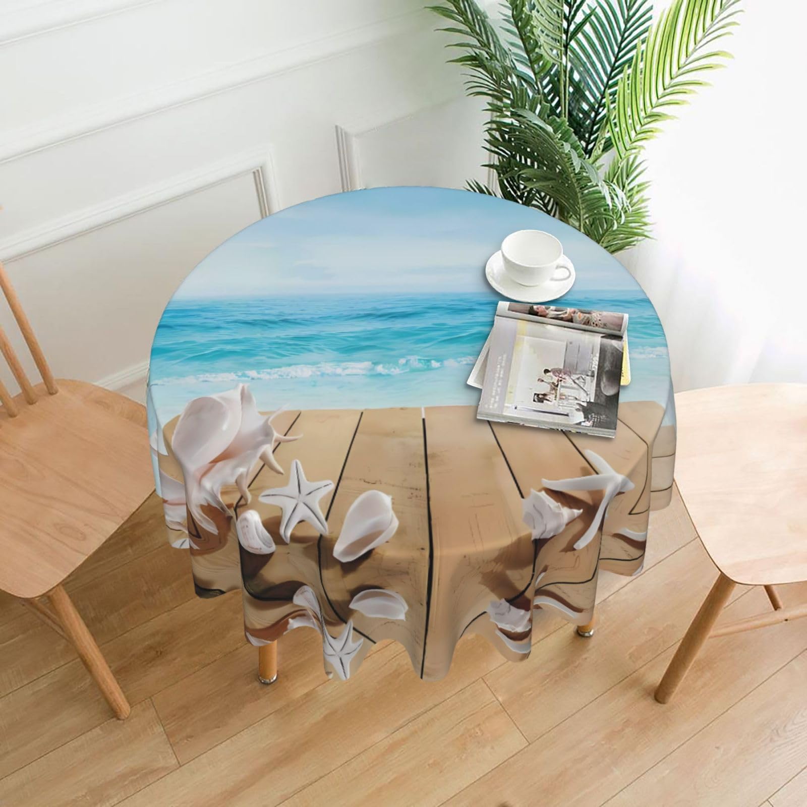 WHJSSF Beach Starfish Prints Round Decorative Tablecloth 60in - Elevate Your Dining Experience with a Stylish & Protective Table Throw