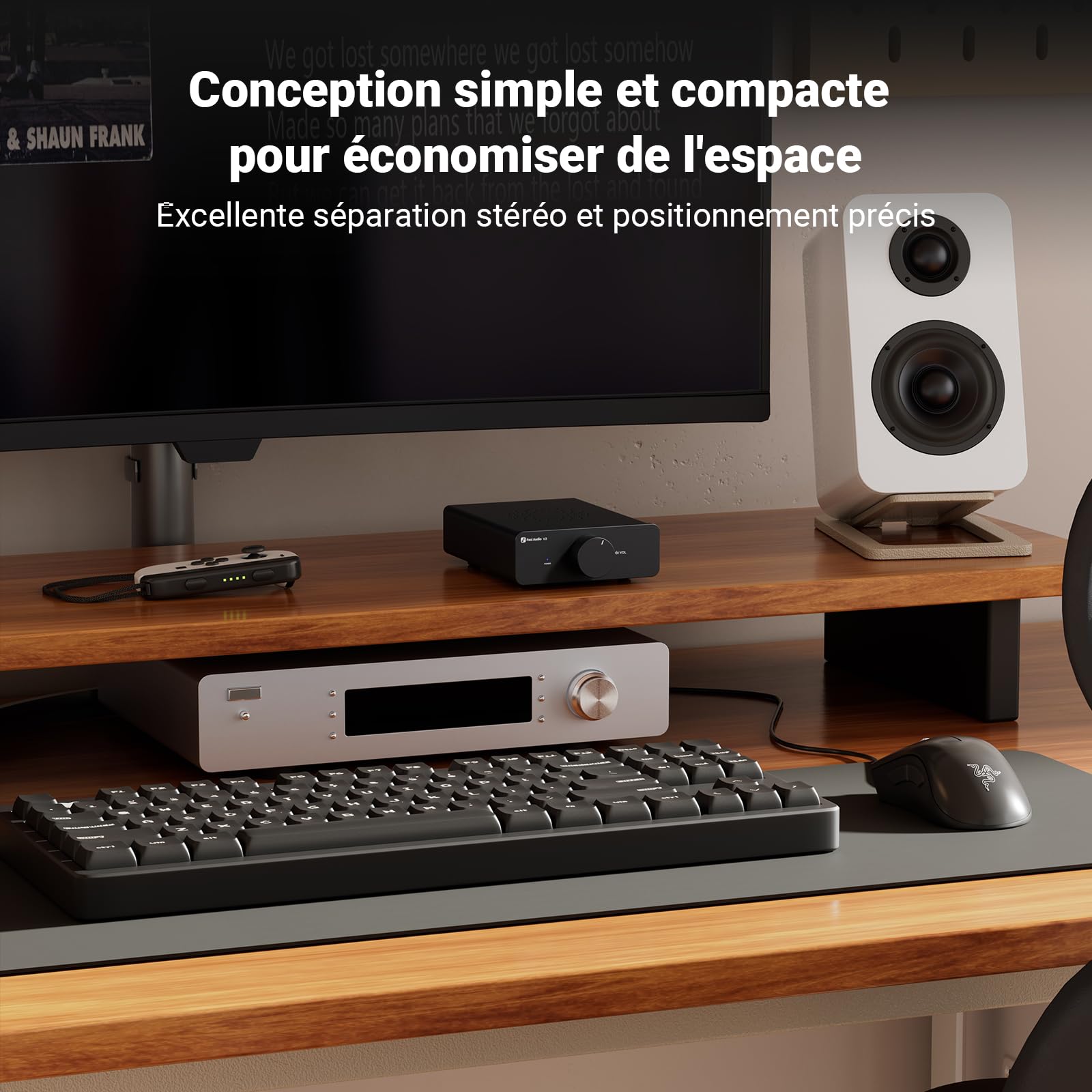Fosi Audio V3 Amplificateur de Puissance Stéréo Classe D | Puce TPA3255 | 300W Ampli Audio HiFi pour Haut-Parleurs Home Cinéma et d'étagère | Design Compact avec Dissipation Thermique Avancée | 32V 5A