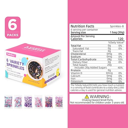 Miniatura 7 de Gránulos para decoración de pasteles, cupcakes, galletas, decoración de helado, 6 paquetes de gránulos morados, rosa de gránulos surtidos para