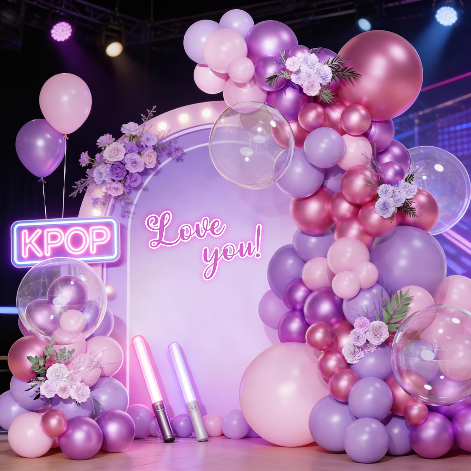 QIFU Pink and Purple Balloons Arch Kit,113pcs Metallic Purple Pink Balloon Arch with Bobo Kpop Balloons for Girls Birthday Kpop Demon Movie Hunters Decorations Anniversary Engagement Wedding — image 1