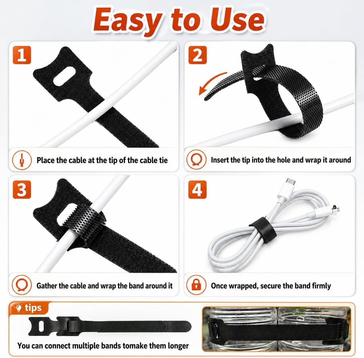 Cable Management Straps, Reusable Adjustable Cord Organizer image 3