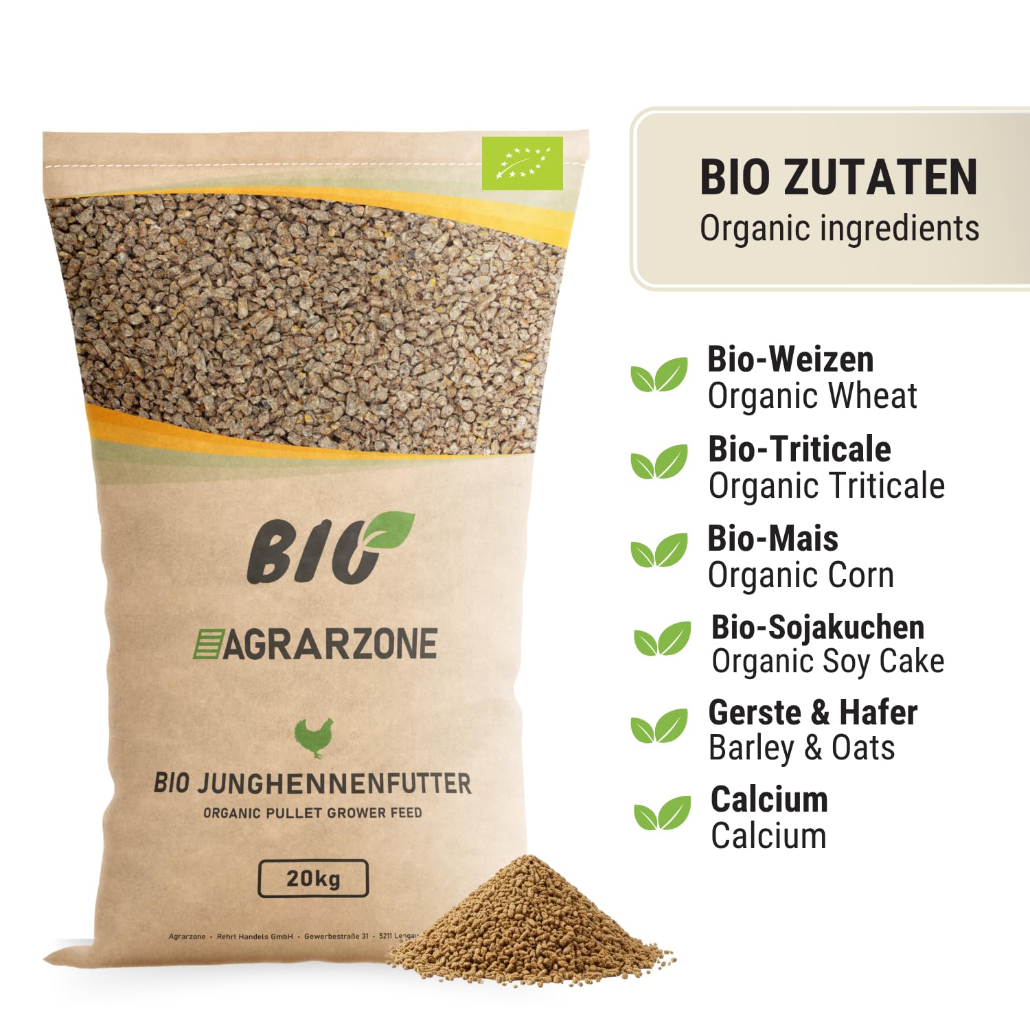 Agrarzone Bio karma dla młodych kur 20 kg – zrównoważona karma dla silnych kur młodych – ekologiczna karma dla kur dla optymalnego rozwoju od 6 do 21 tygodnia