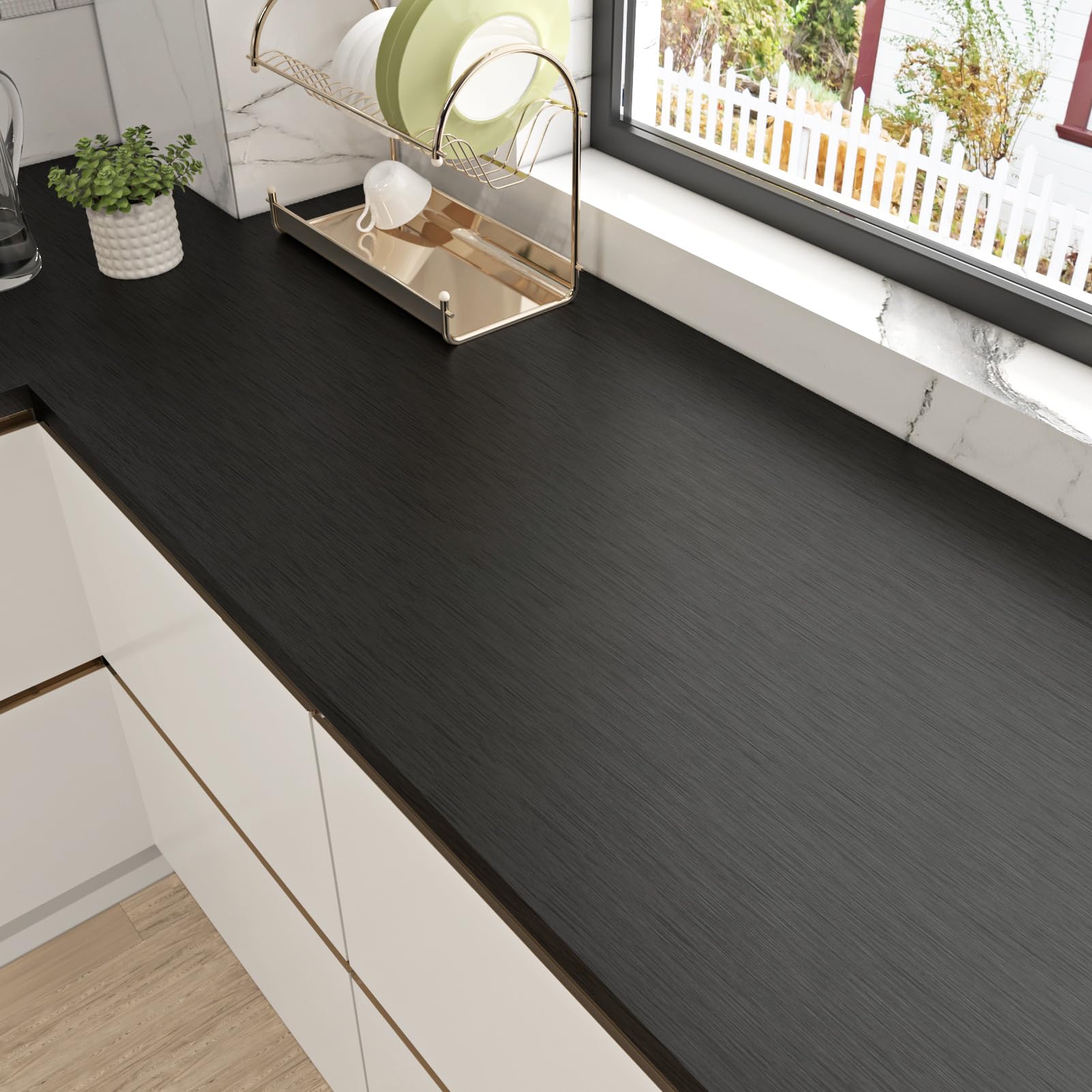 EPPKILY Black Stainless Steel Contact Paper Black Peel and Stick Wallpaper Waterproof Brushed Metal Contact Paper for Countertops Appliances