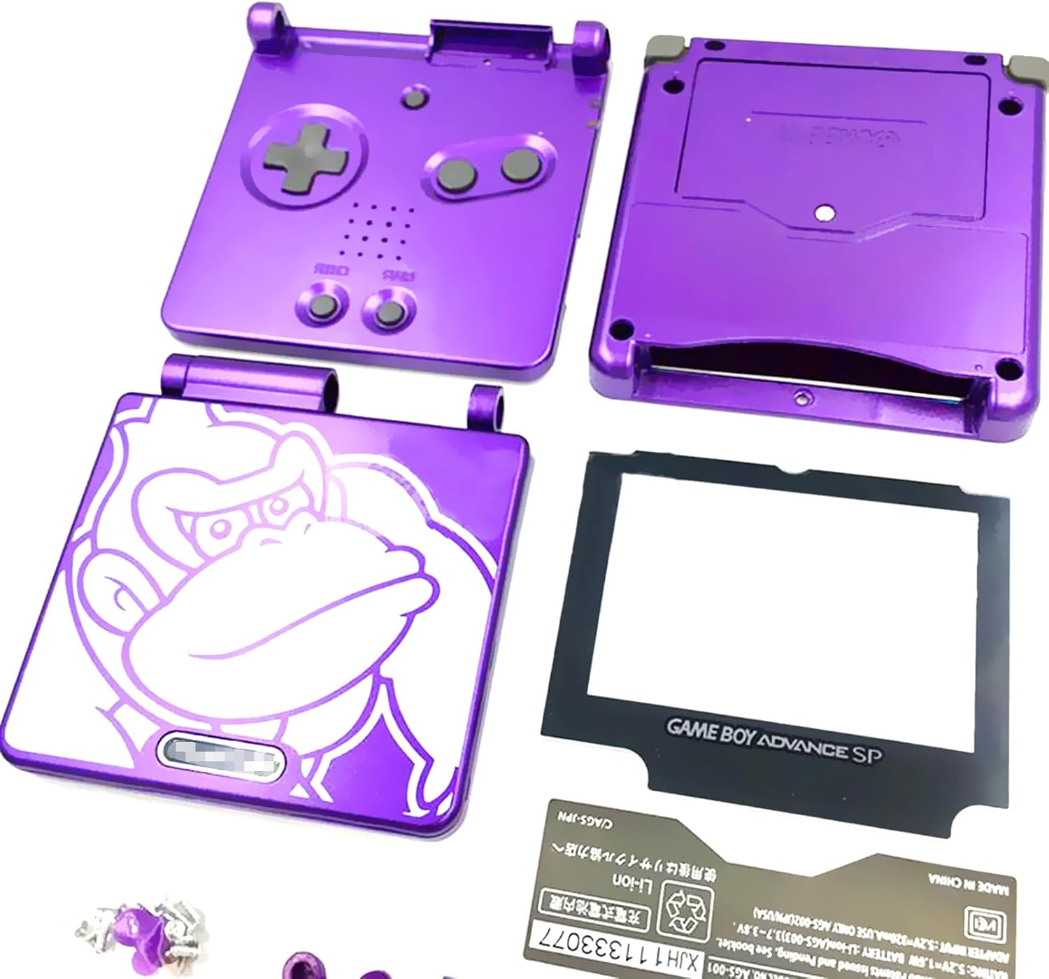 Custom GBASP Housing Case Shell Limited Purple Color Replacement, for Gameboy Advanced GBA SP Handheld Console, DIY for King-Kong Edition Outer Covers with Protective Screen / Open Tools Set image 2