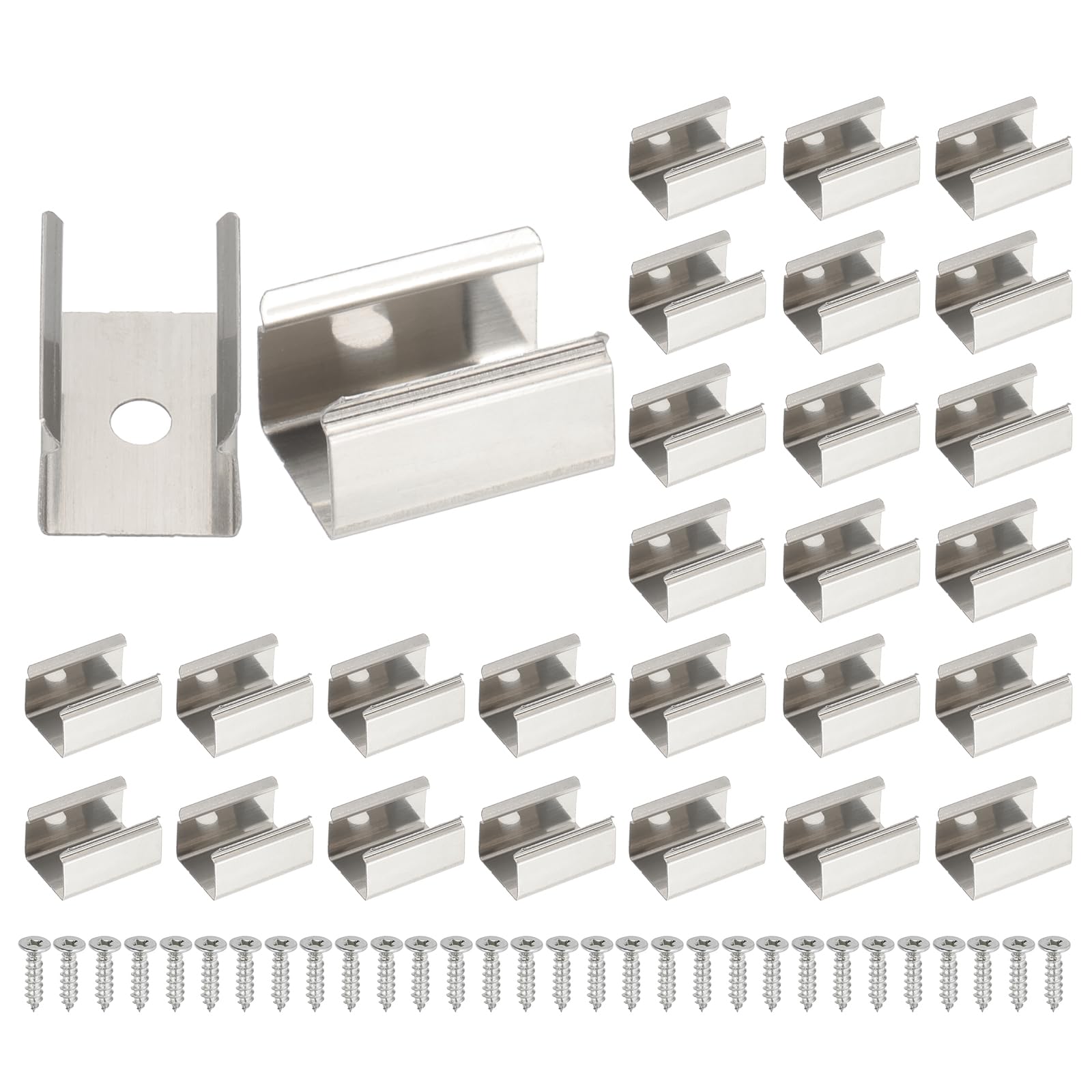 PATIKIL LED Strip Clips, 30pcs Stainless Steel Mounting Brackets Fixing Clip Clamp Support Holder with Screws for 13mm LED Strip Lighting Cable