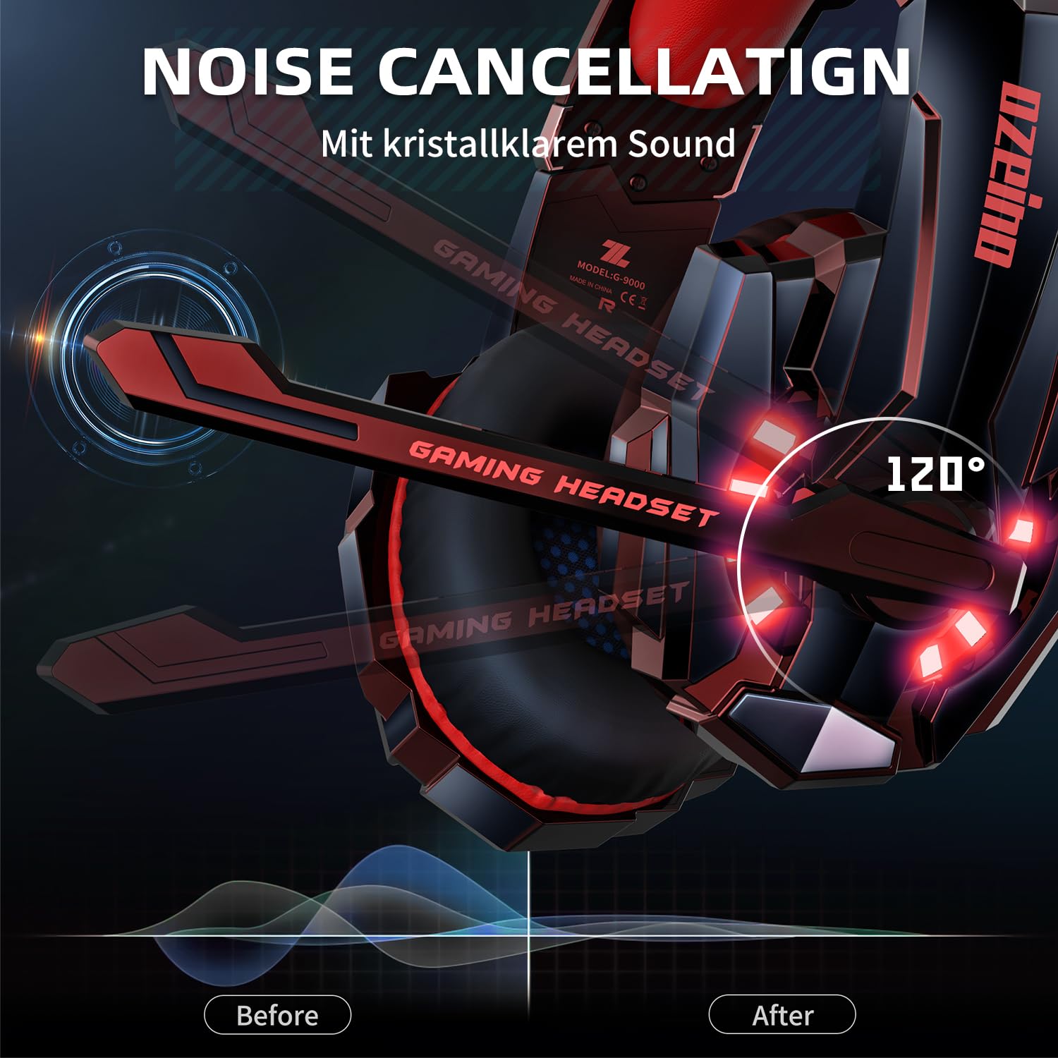 Ozeino Zestaw słuchawkowy gamingowy do PC Ps4 Switch Xbox One, 3D Surround Sound Headset Gaming, słuchawki z redukcją szumów z mikrofonem, różowy