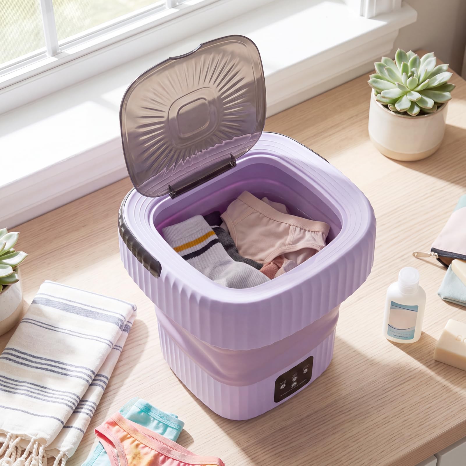 Lavadora y Secadora Portátiles, Mini Lavadora con Centrifugadora, Limpieza Profunda de 3 Modos, Adecuada para Apartamentos, Dormitorios, Campamentos, Lavandería para (Purple)