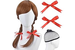 Wiggle And Dance - Disfraz de Anabelle para mujer: peluca castaña con lazo rojo