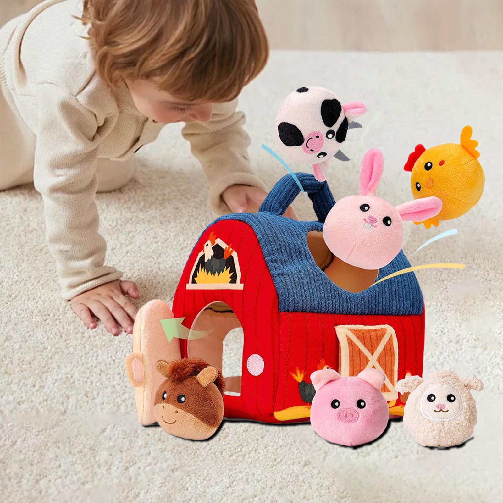 F Fityle Animales de Granja Juguetes para bebés para niños, Juguete de Granero, Juguetes de Aprendizaje Educativo Animales Rellenos para 0-6 6