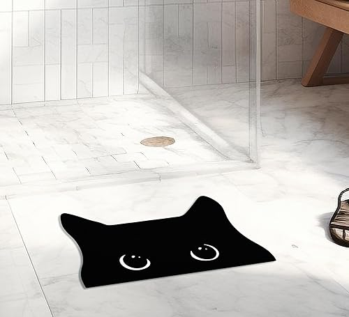 Miniatura 2 de Tapete de baño con forma de gato negro de secado rápido, divertido tapete de baño de tierra de diatomeas suave absorbente de barro de diatomeas para