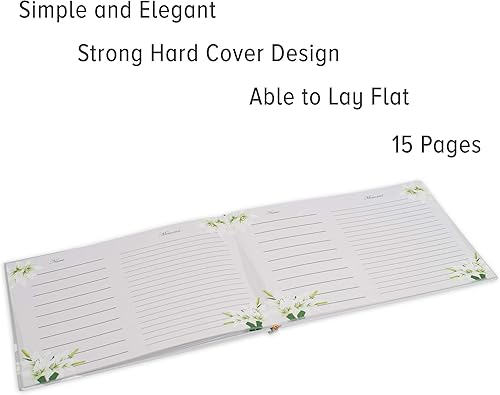 Miniatura 4 de Libro de invitados funerario de tapa dura, blanco clásico y elegante, con 15 hojas para nombres y mensajes, registro funerario (diseño floral)