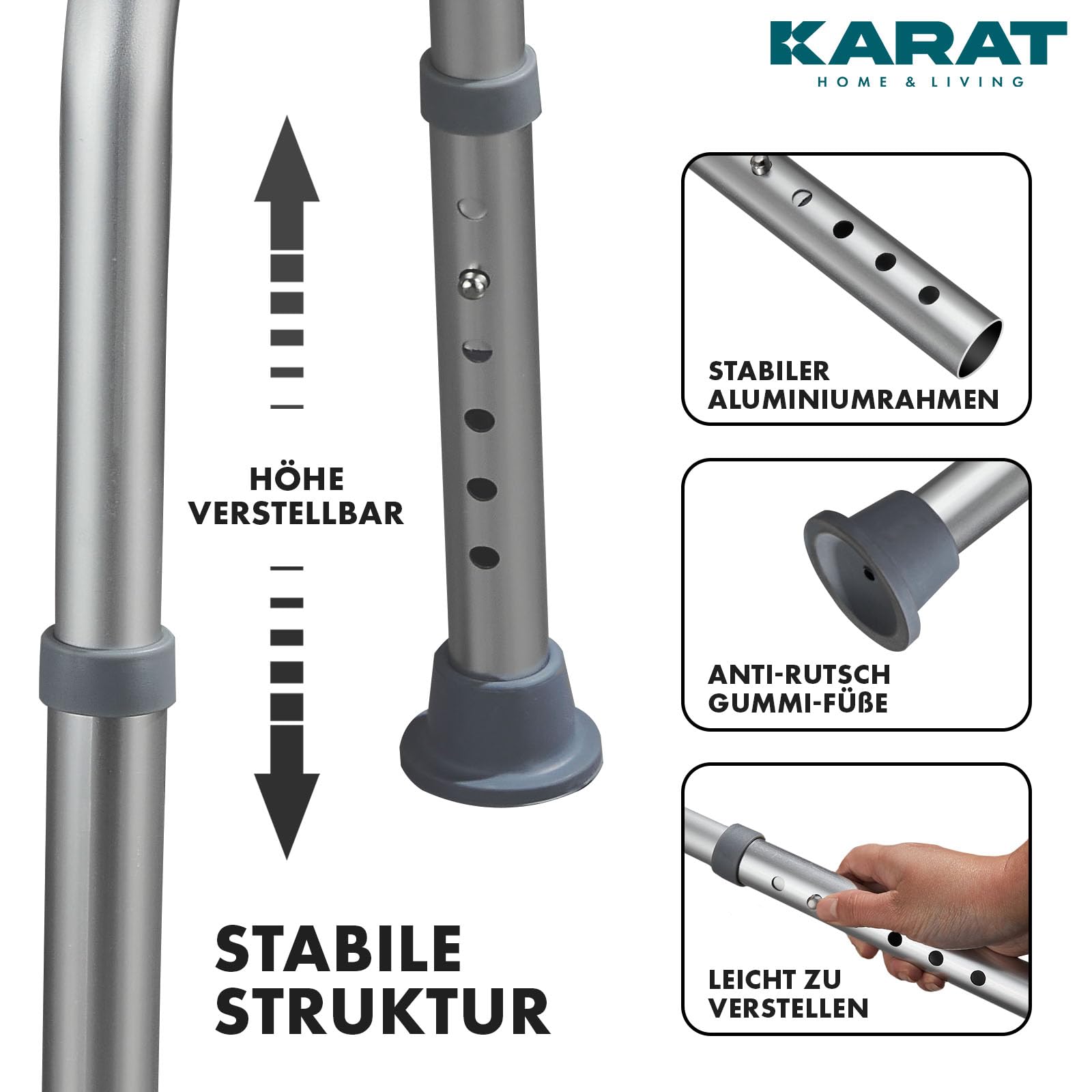KARAT Duschhocker - 360° drehbarer Duschstuhl belastbar bis 150kg, höhenverstellbar mit rutschhemmenden Gummifüßen - Badhocker, Duschsitz