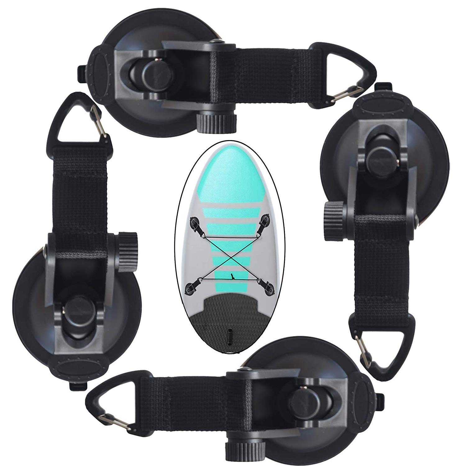 4 Pack, Heavy Duty Vacuum Suction Cup Hooks Anchor with Straps ecuring, Strong Suction Cup Tie Downs, Camping Tarp Accessory as Car Side Awning,for Kitchen,Bathroom,Restroom,Jet Ski, Kayaks SUP