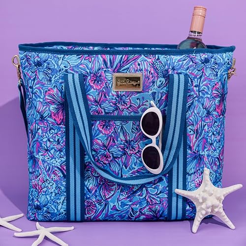 Miniatura 4 de Lilly Pulitzer Hielera azul para picnic y playa, bolsa aislada con correa ajustable para el hombro y cremallera, enfriador grande y suave para