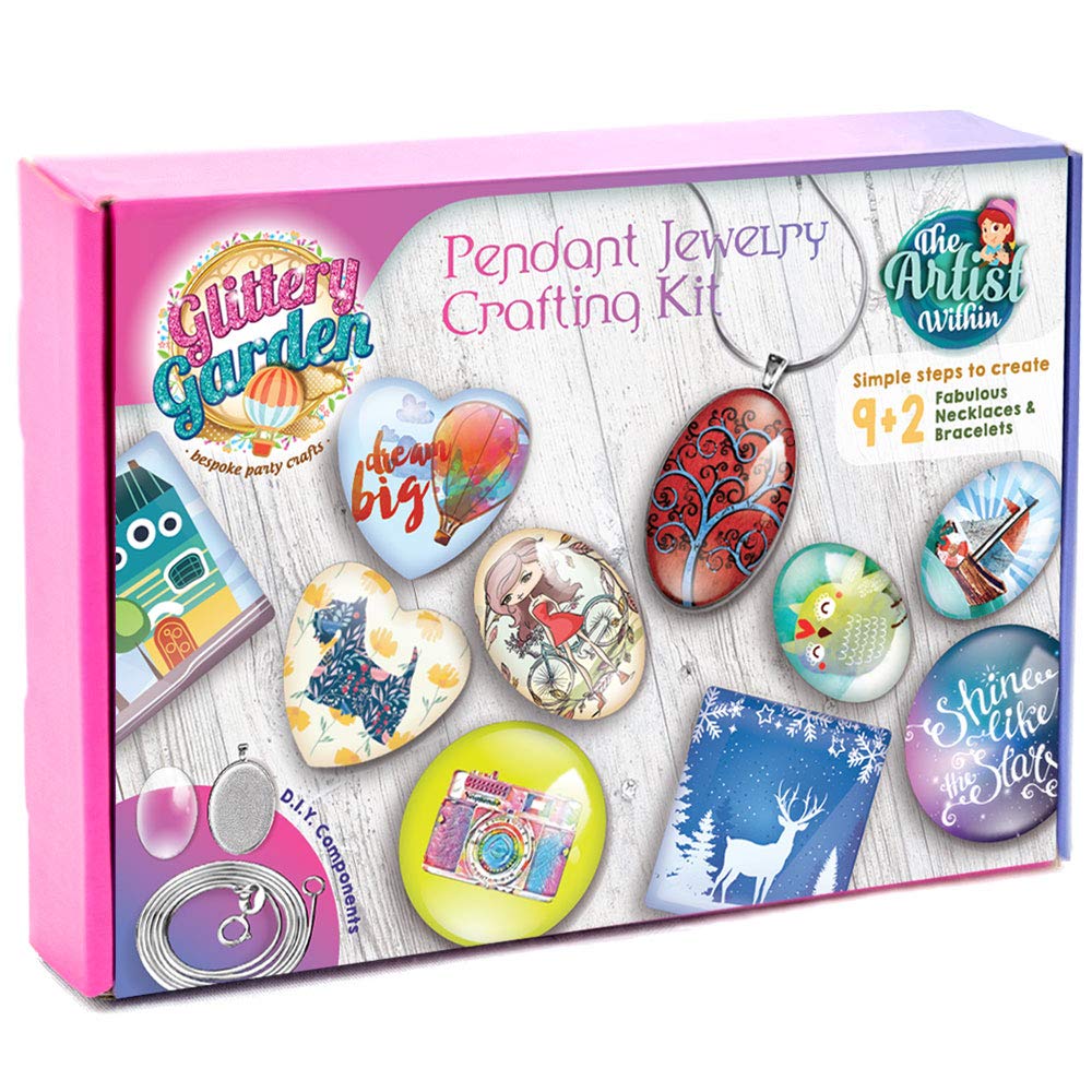 Girls Jewelry Making Kit. DIY Necklace Pendant and Bracelet Crafting Set with Glass Beads and Charms - Fashion Accessories Arts and Crafts Supplies. Great as Mother's Day Handmade Gift