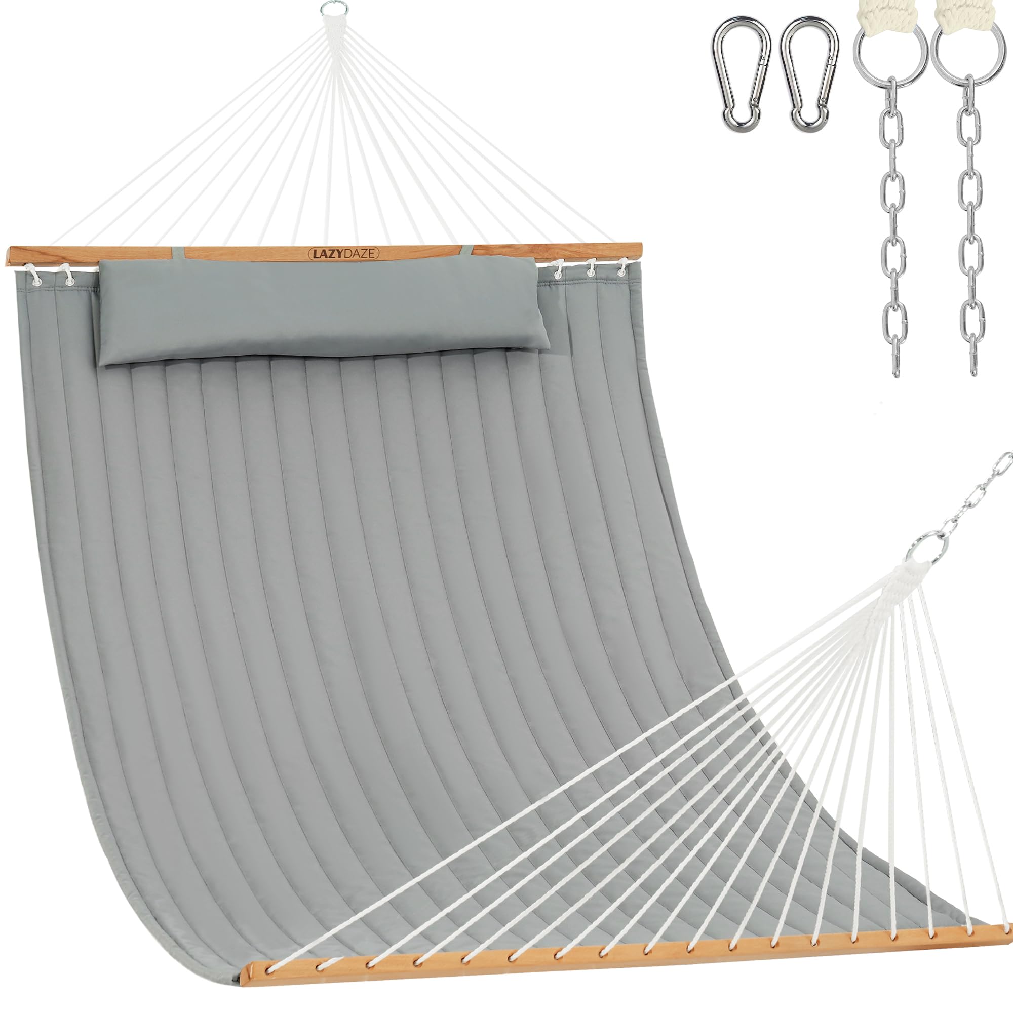 Lazy Daze Hammocks 12 FT Double Quilted Fabric Hammock with Large, Light Gray