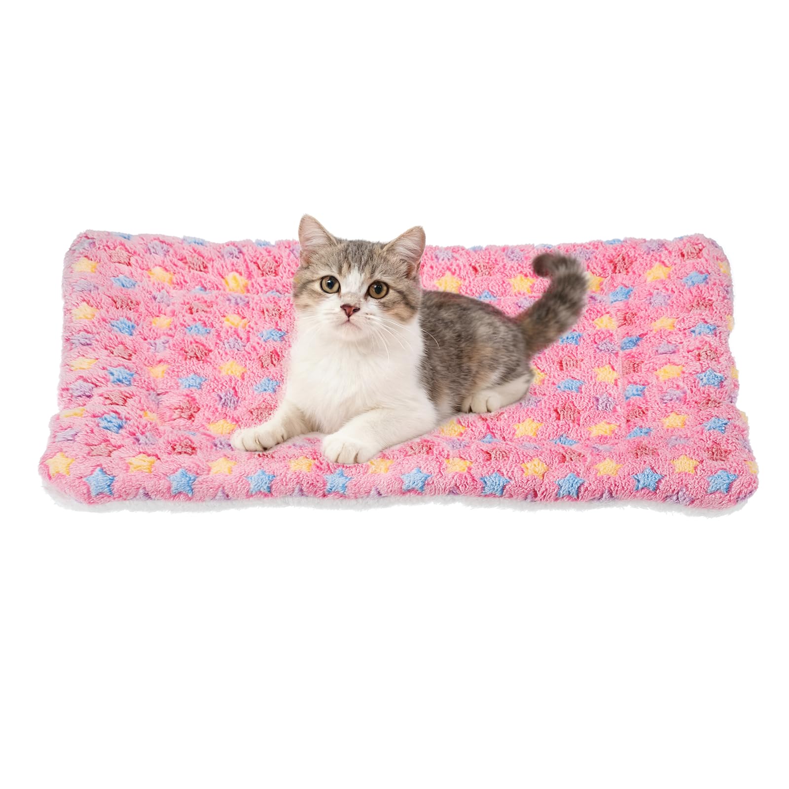 sourcing map Dog Cat Bed Mat, Soft Coral Fleece Pet Cushion Pad with Cute Star Print, Warm Washable Pet Bed 21x14 Inches, (Pink), Intended for Medium Small Dog Cat
