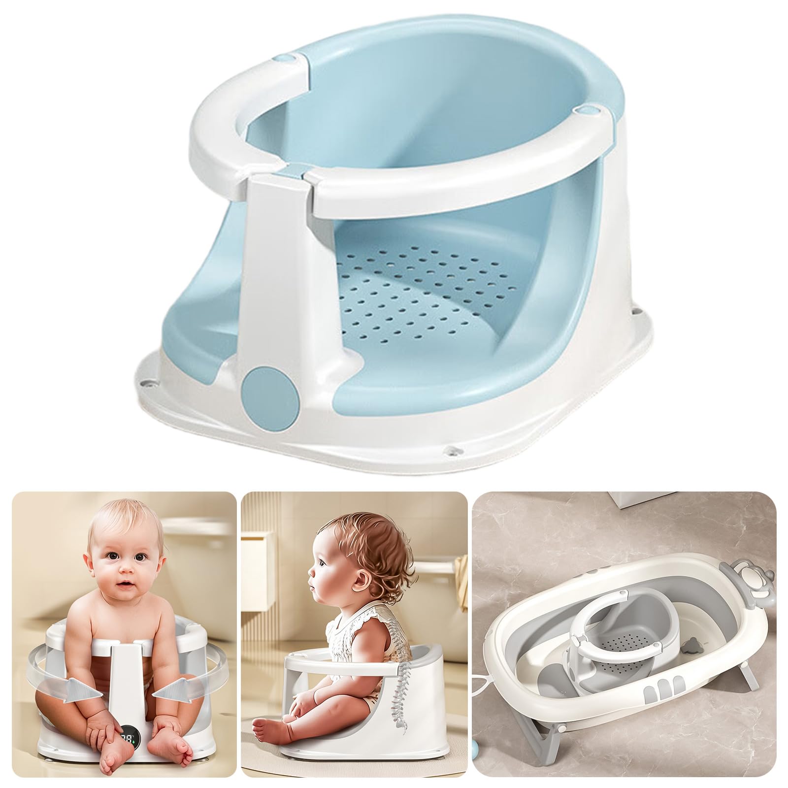Sedia ergonomica per vasca da bagno per bambini dai 6 mesi in su, con base non superata e protezione completa per un bagno sicuro