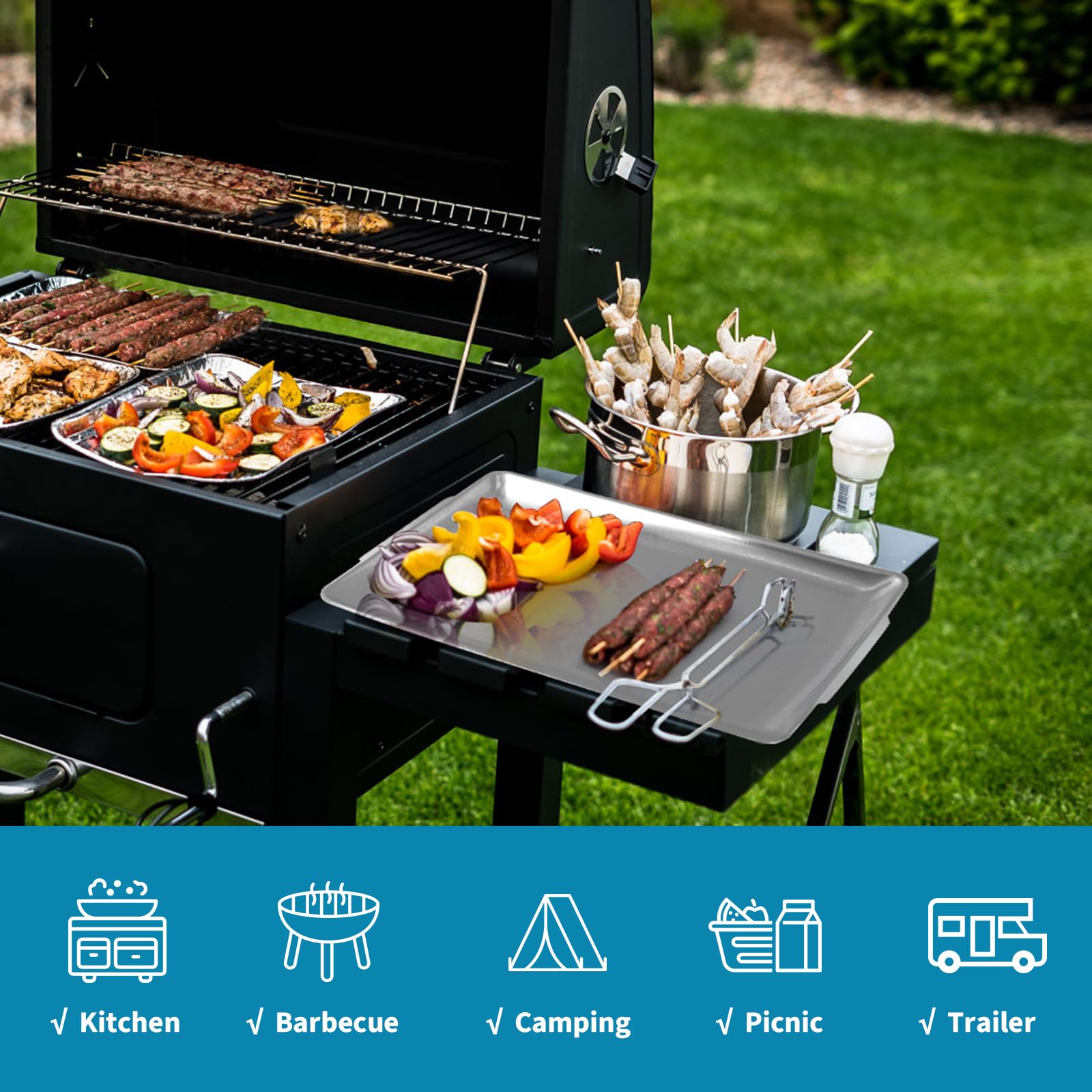 Bandeja de acero inoxidable 304 de 39,9 cm – Bandeja de barbacoa para servir fiesta, bandeja de buffet para aperitivos, aperitivos y salsas, acabado cepillado, duradero y elegante