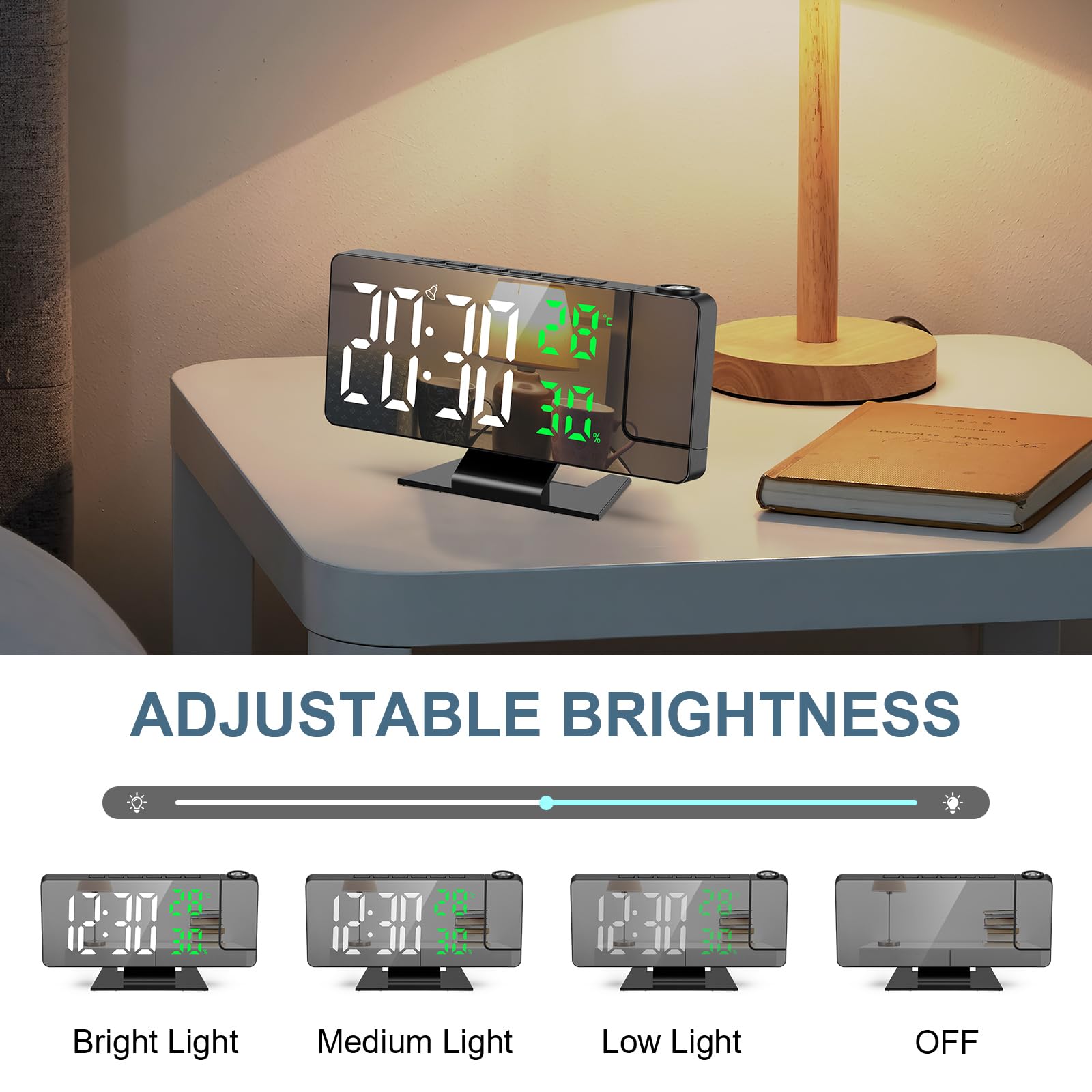 Réveil Numérique Ankilo Avec Projection - Température, Date, LED Réglable, USB