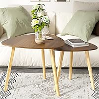 Vista 36 de BAMEOS Juego de 2 mesas auxiliares triangulares de bambú, mesa auxiliar moderna minimalista para sala de estar (blanco mármol)